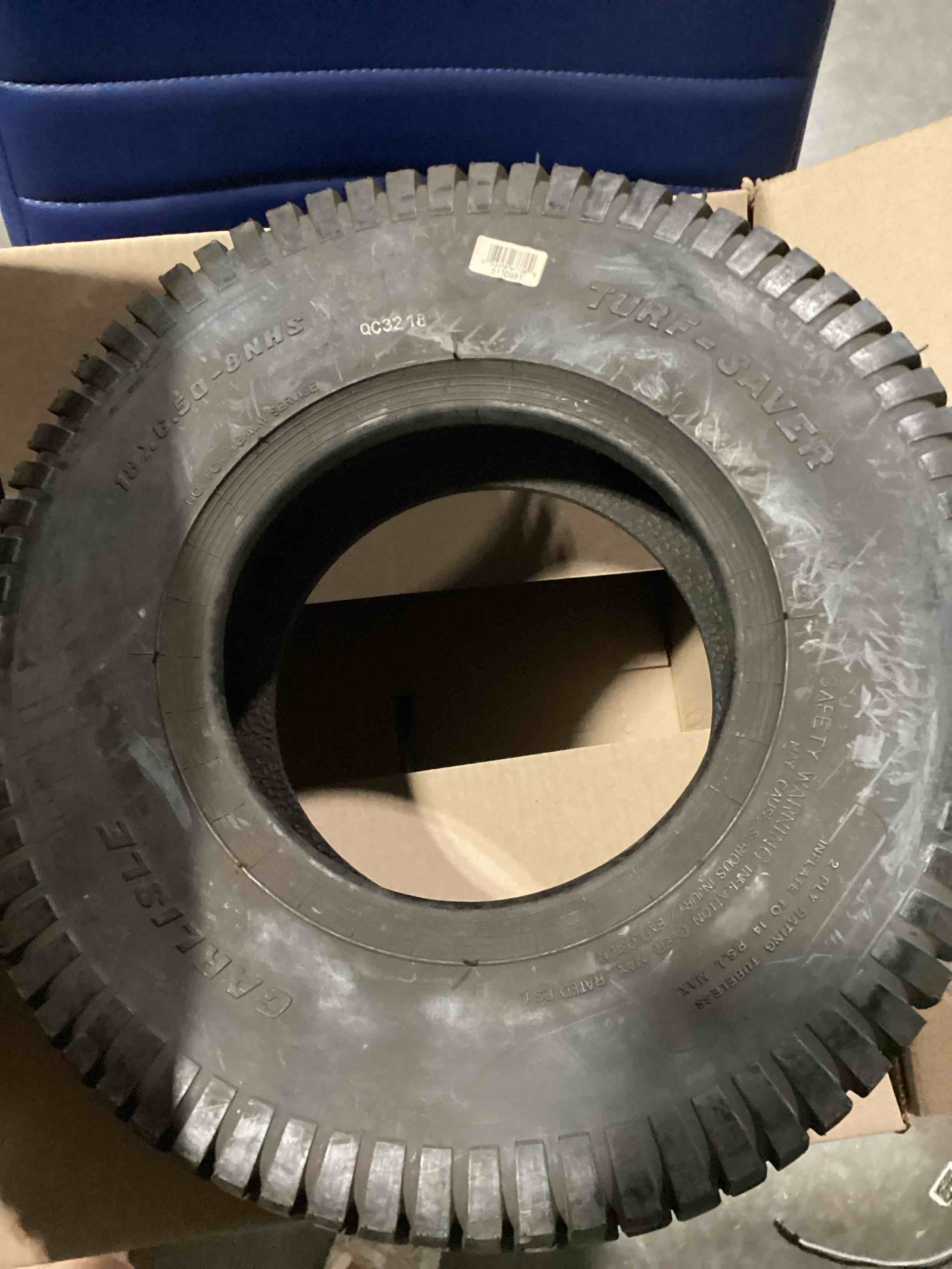 Condition photo showing Good Condition for stens 165-208 tire compatible with/replacement for wright mfg. 32", 36", 42", 48", 52" and 61" stander; velke with 38" deck 72410043, 5110981, 511099 8" rim size, black