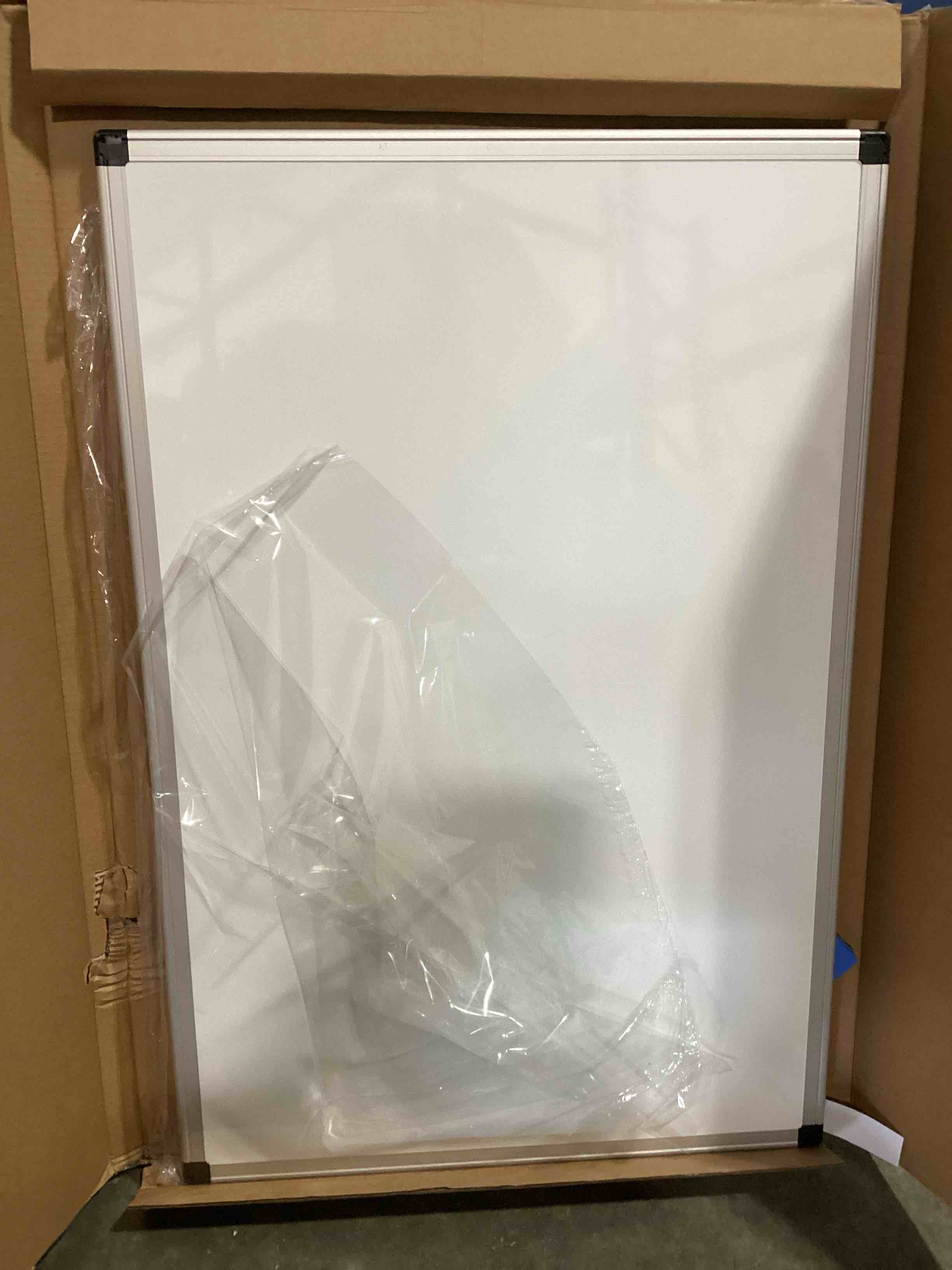 Condition photo showing Good Condition for newbulig magnetic dry erase board, 36" x 24" large white board for wall with 1 dry eraser & 2 multicolor markers & 4 magnetic pins, silver aluminum frame for office, home, school