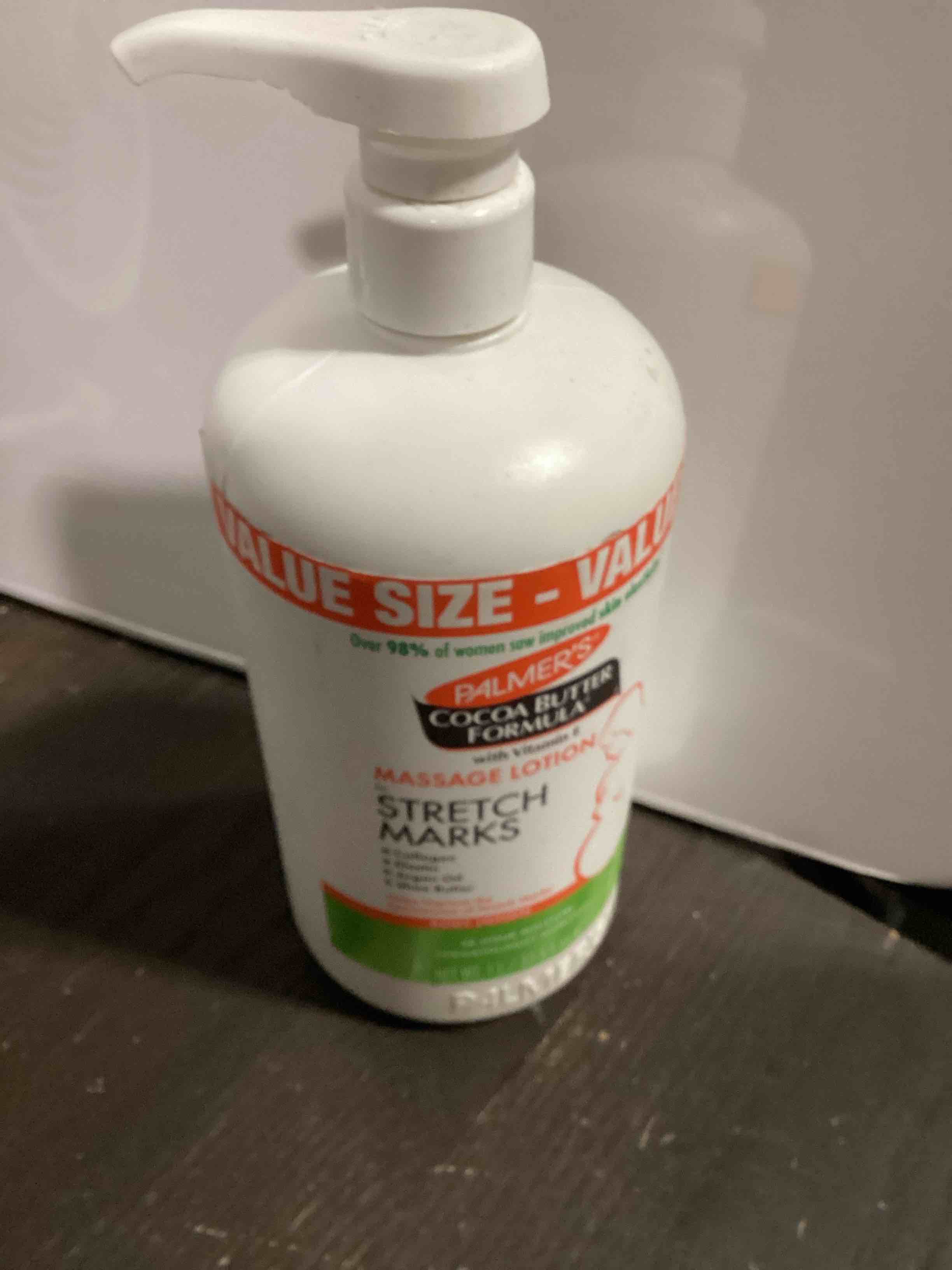 Condition photo showing Good Condition for palmer's cocoa butter formula massage lotion for stretch marks, pregnancy skin care, belly cream with collagen, elastin, argan oil and shea butter, 33.8 ounces