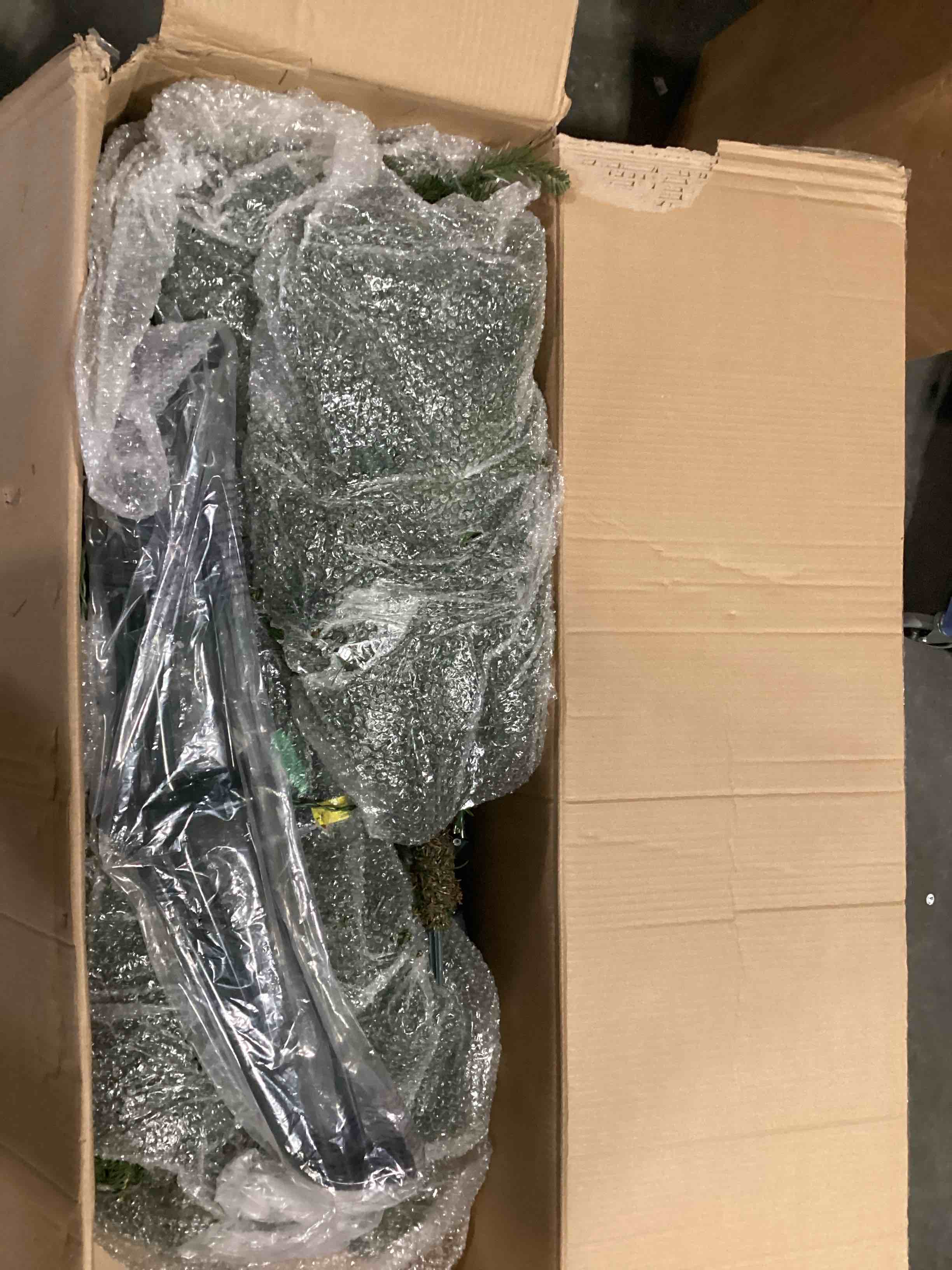 Condition photo showing Good Condition for puleo international 9ft pre-lit slim fraser christmas tree with 800 clear lights, 2093 realistic dense branch tips, easy setup artificial trees with sturdy metal stand 9' slim fraser fir with 800 clear lights