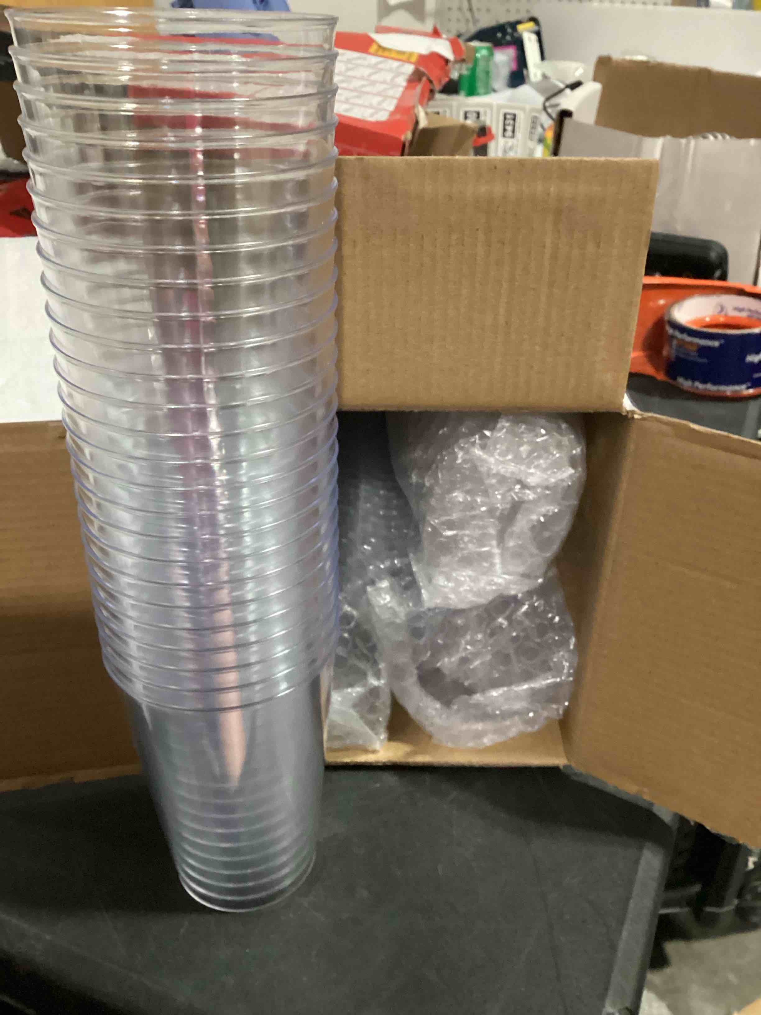 Condition photo showing Good Condition for jolly chef 12 oz clear plastic cups, 100 pack heavy-duty party glasses, disposable plastic cups for halloween,thanksgiving day, christmas party clear-12oz-100