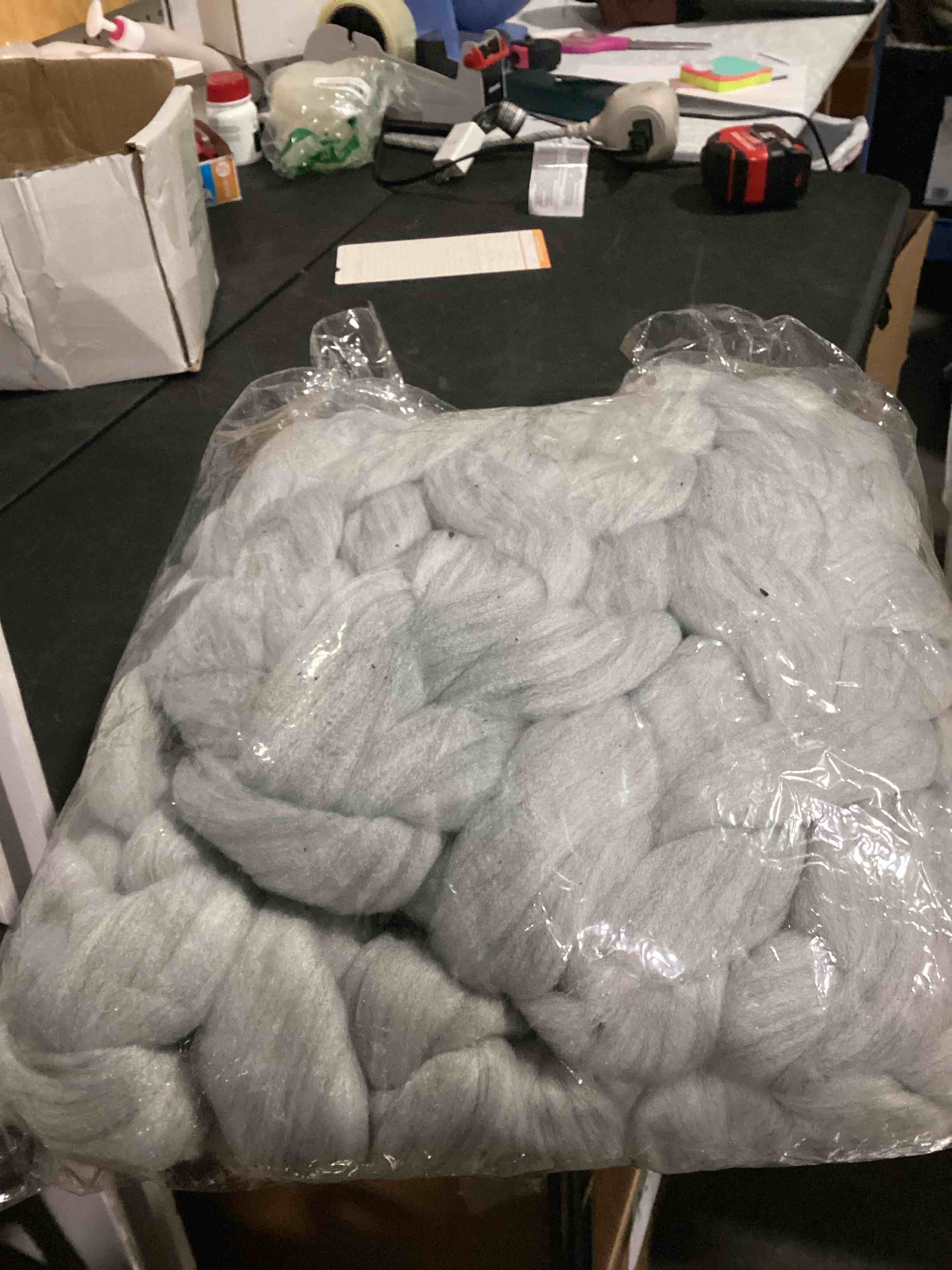 Condition photo showing As Is for light grey chunky yarn,super bulky yarn,1kg/2.2lbs arm knitting yarn,chunky wool yarn,bulky merino wool yarn,yarn,giant knit yarn,roving yarn,extreme knitting for blanket,rug,scarf,cat bed