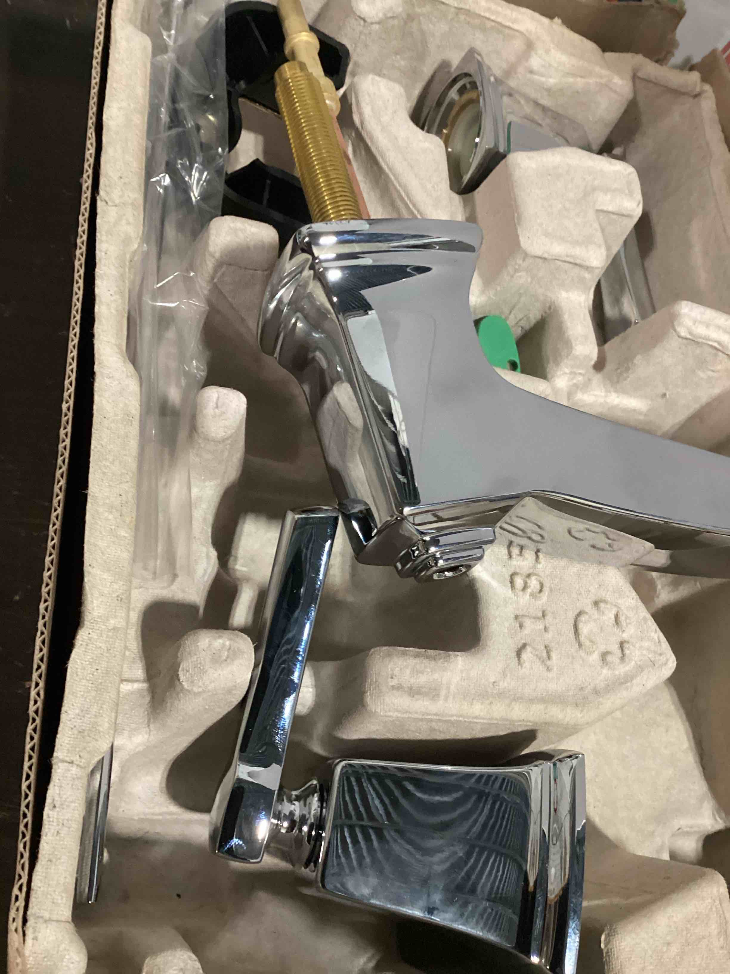 Condition photo showing Good Condition for moen conway chrome two handle widespread bathroom sink faucet with valve included, 84926