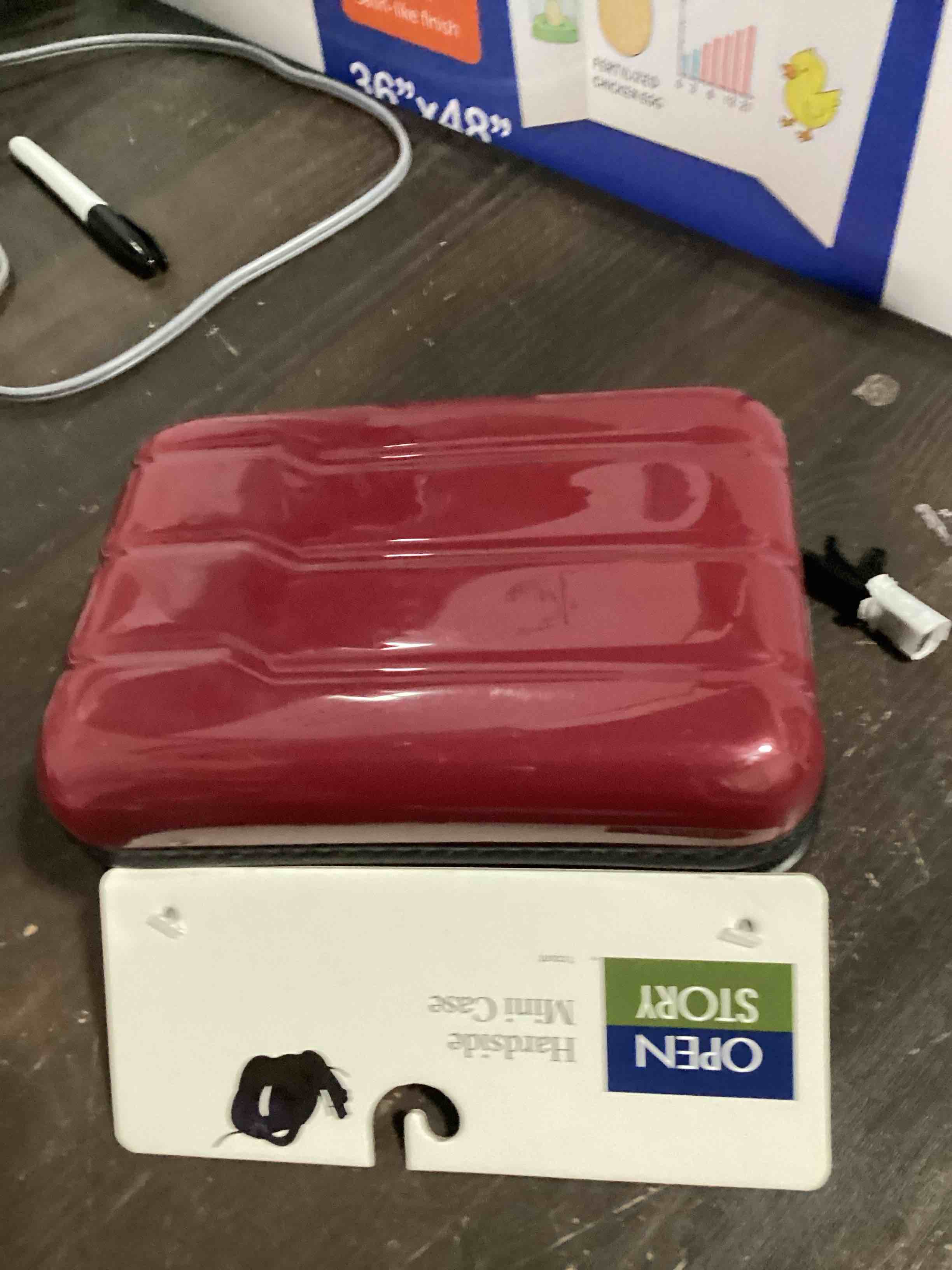 Condition photo showing New/Like New for similar to** framendino, red hard shell cosmetics case mini cross body bag suitcase with detachable grip rope and shoulder strap