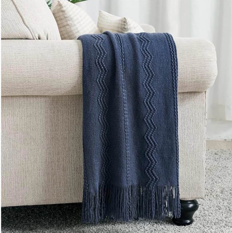 Condition photo showing Good Condition for bourina navy throw blanket 50x60 inches throw textured solid soft sofa throw couch cover knitted decorative blanket
