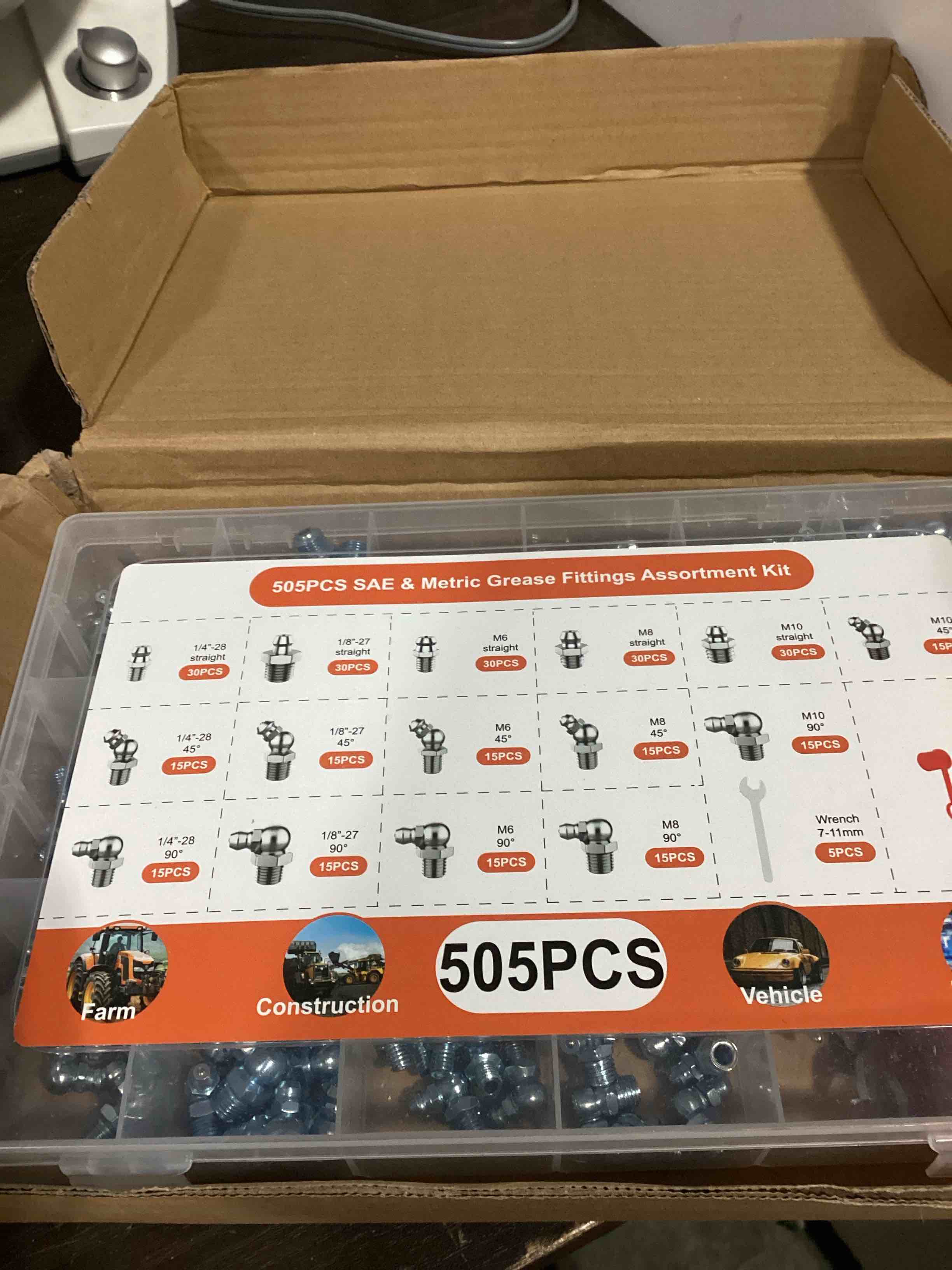Condition photo showing Good Condition for 505 pcs grease fittings kit, metric & sae hydraulic zerk assortment 1/4" 1/8" m6 m8 m10 with straigh