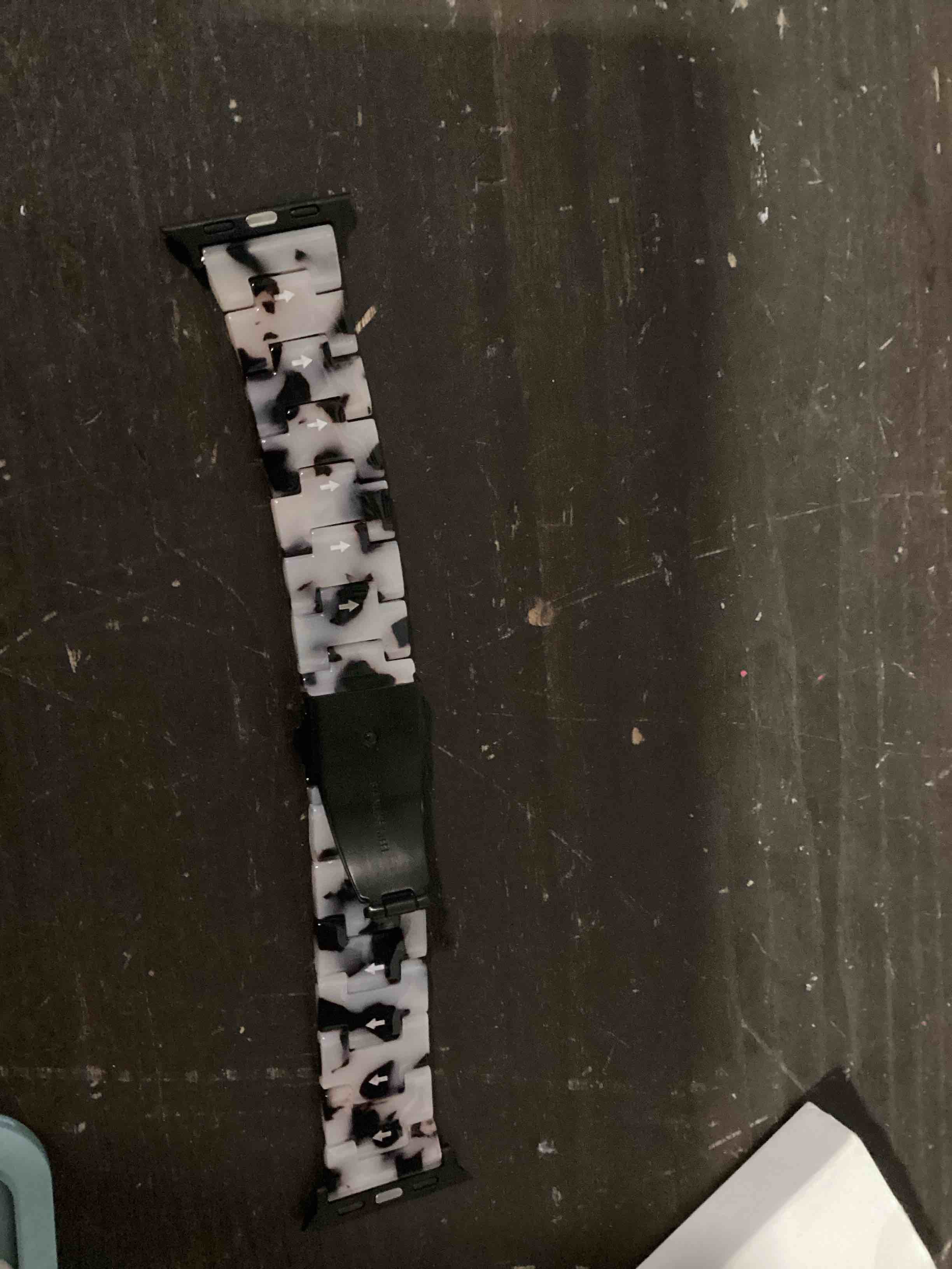 Condition photo showing Good Condition for v-moro resin bands compatible with apple watch 42/40/41/38mm series 11/10/9/8/7 fashion lightweight strap bracelet compatible for iwatch series se/6/5/4/3/2/1(tortoise stone flower-black) b-black-tortoise stone flower 38mm/40mm/41mm/42mm
