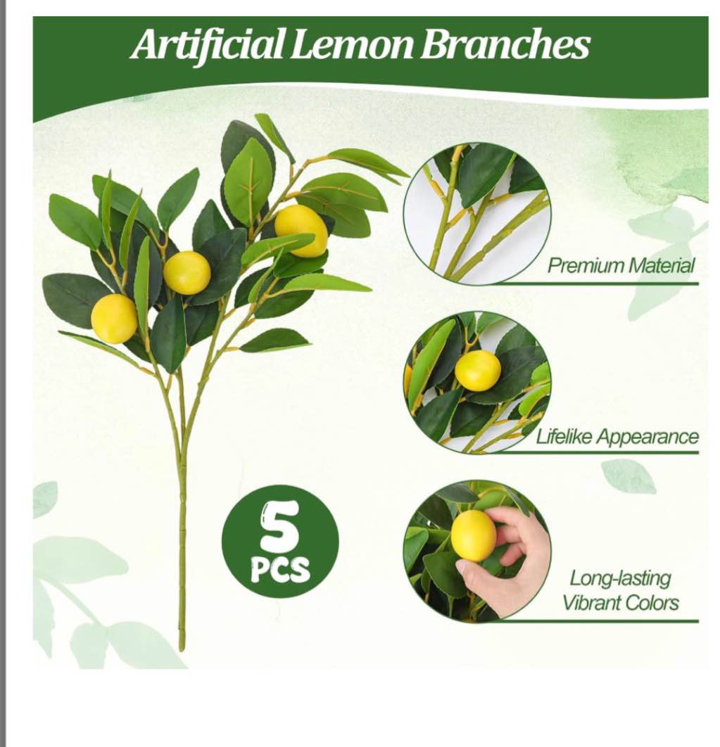 Condition photo showing Good Condition for ovveroche 5 pcs artificial lemon branches for vase 18 inch plastic lemon tree with lemon bushes for 