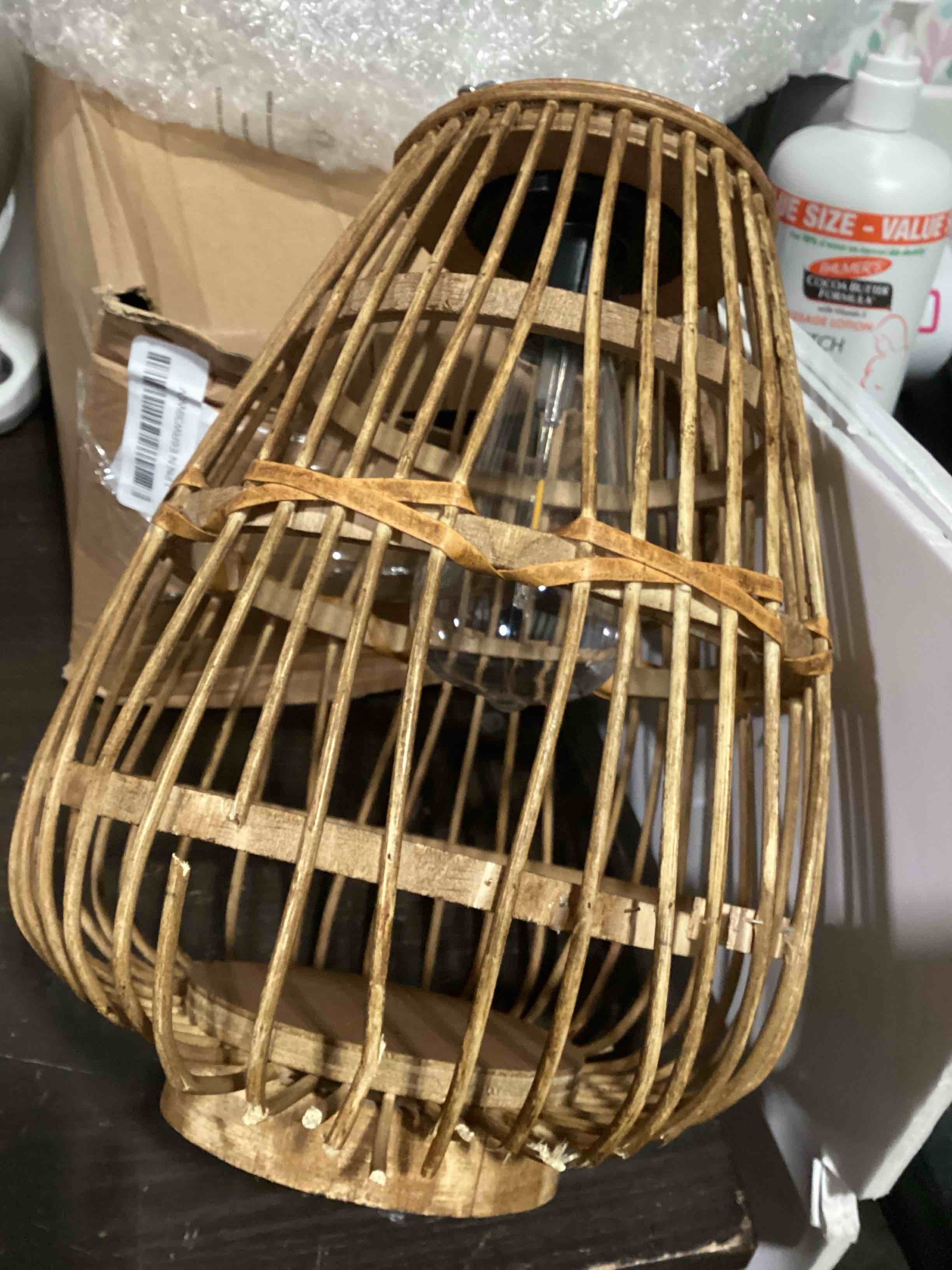 Condition photo showing Good Condition for pearlstar outdoor solar lanterns light rattan natural lantern with handle for hanging or table lamp for patio yard garden wedding home decoration, edison bulb, auto on/off(style 1)