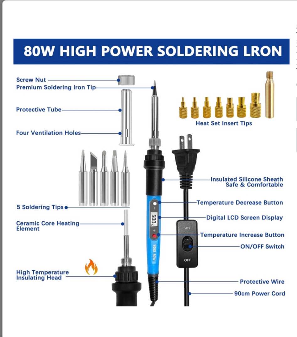 Condition photo showing Good Condition for soldering iron heat set insert tool, 80w 110v lcd digital soldering welding iron kit with iron tips and heat set insert tips, 16-in-1 adjustable temperature 180-500? solder kit, blue