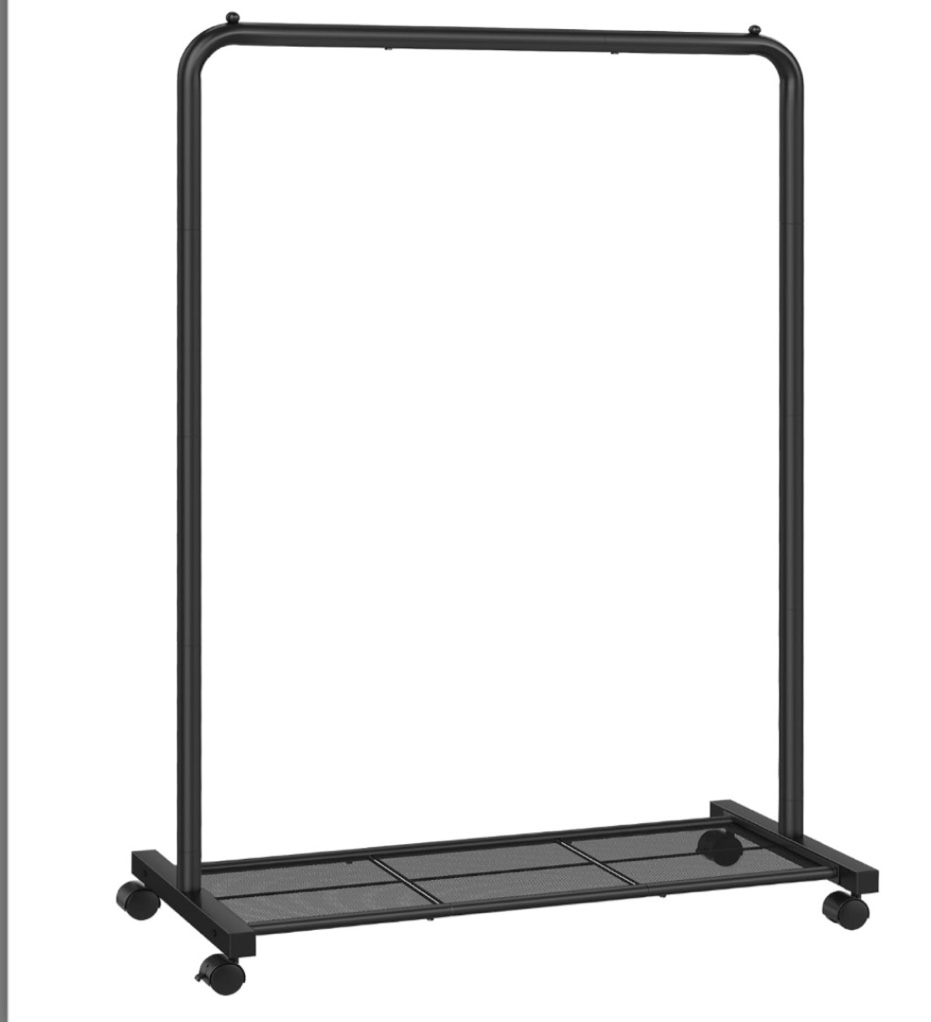songmics clothes rack with wheels, clothing rack for hanging clothes, 25.4 mm metal garment rack with dense mesh storage shelf, 110 lb load capacity, 2 brakes, black uhsr25bk
