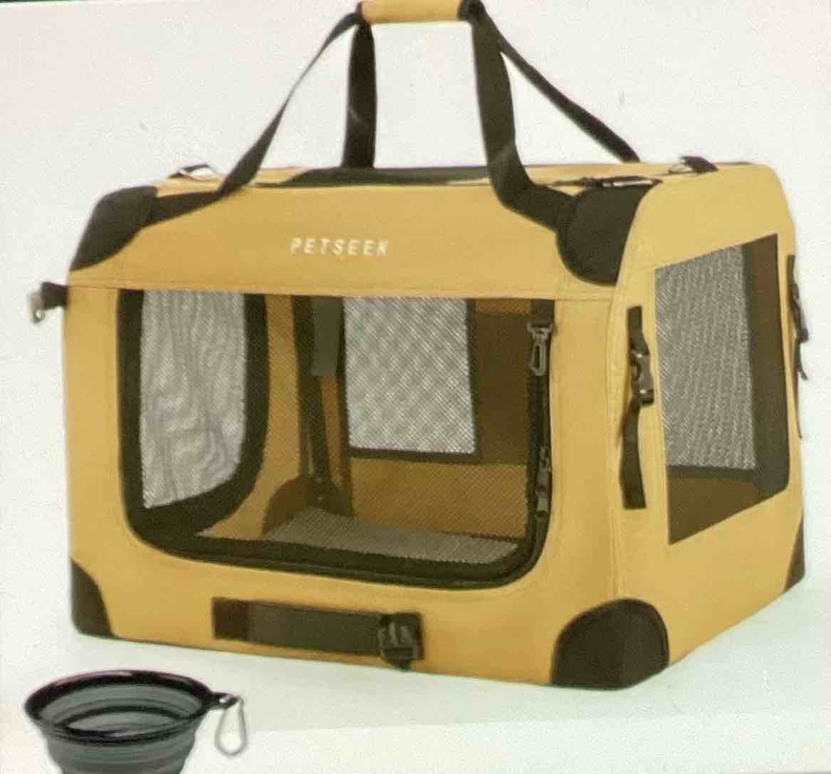 petseek extra large cat carrier soft sided portable small dog carrier for two cats 24” x 16.5” x 16” khaki