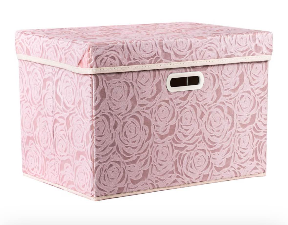 PRANDOM Larger Collapsible Storage Bin with Lid [1-Pack] Fabric Decorative Storage Box Cube Organizer Container Baskes with Handles Divider for Bedroom Closet Living Room Pink 17.7x11.8x11.8 Inch