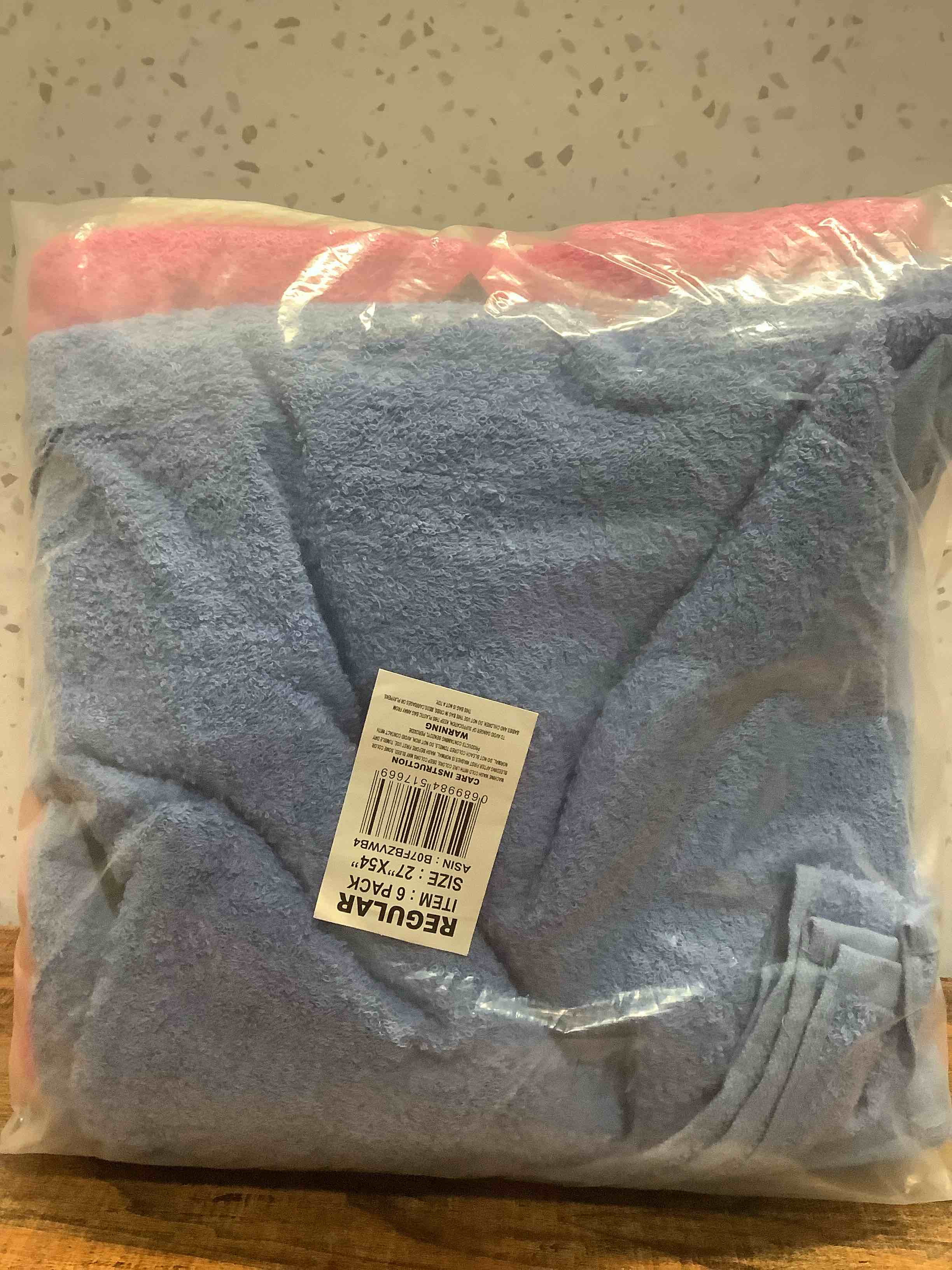 Condition photo showing Good Condition for Pack of 6 Bath Towels Set 27 x 54 Inches, 100% Cotton, Larger & Lighter Weight, Quicker to Dry ((Blue, Cream, Pink, Navy Blue, Beige, Grey), Pack of 6 (27''x54''))