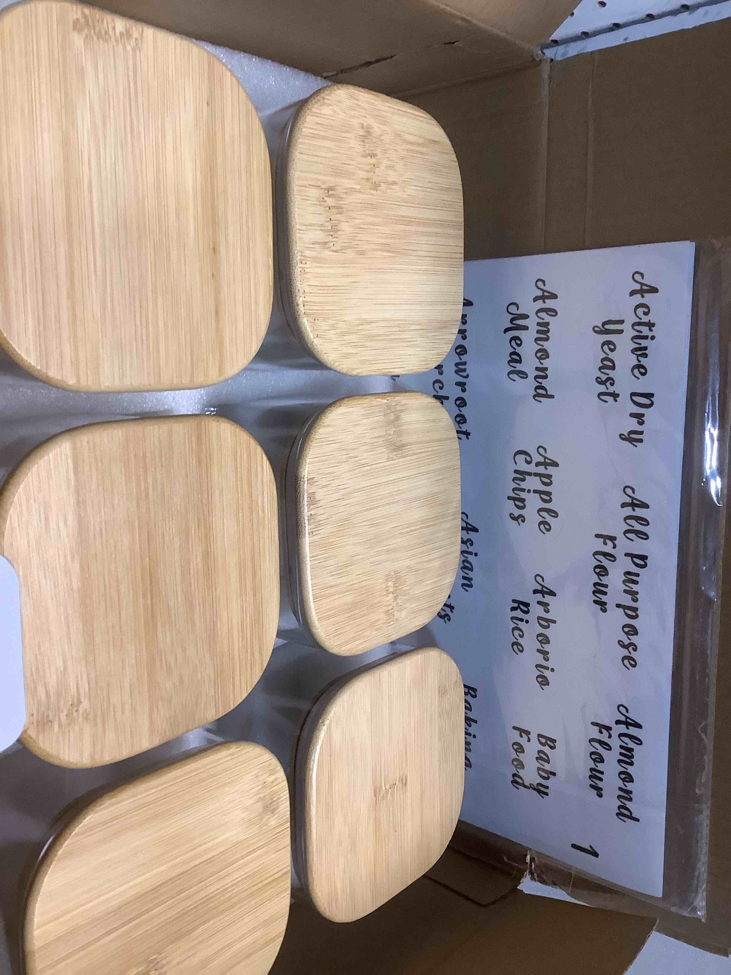 Condition photo showing Good Condition for 6 Pcs Square Glass Pantry Storage Containers with Bamboo Airtight Lid and 248 Clear Pantry Labels Preprinted - 24oz Thicken Glass Food Storage Jars for Coffee, Cookie, Tea, Sugar, Spice 24oz-6Pack