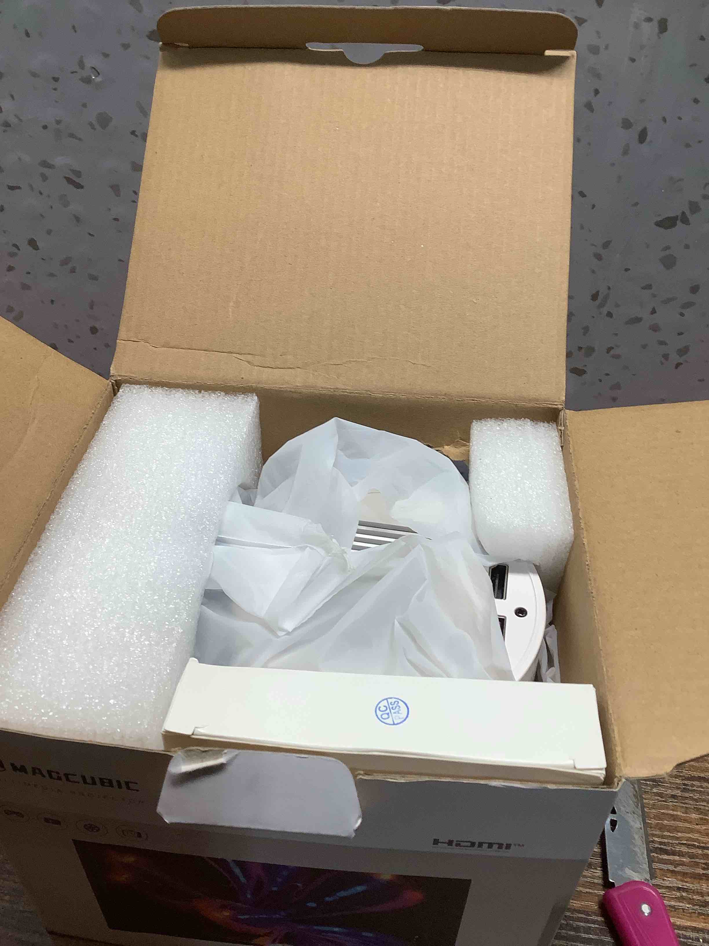 Condition photo showing Good Condition for ?Electric Focus?Magcubic Mini Projector 4K Support, Portable Projector with WiFi 6 and Bluetooth 5.4, Smart Proyector, 5W Soundbase Speaker, 180°Rotation for Home Theater Electric Focus & White