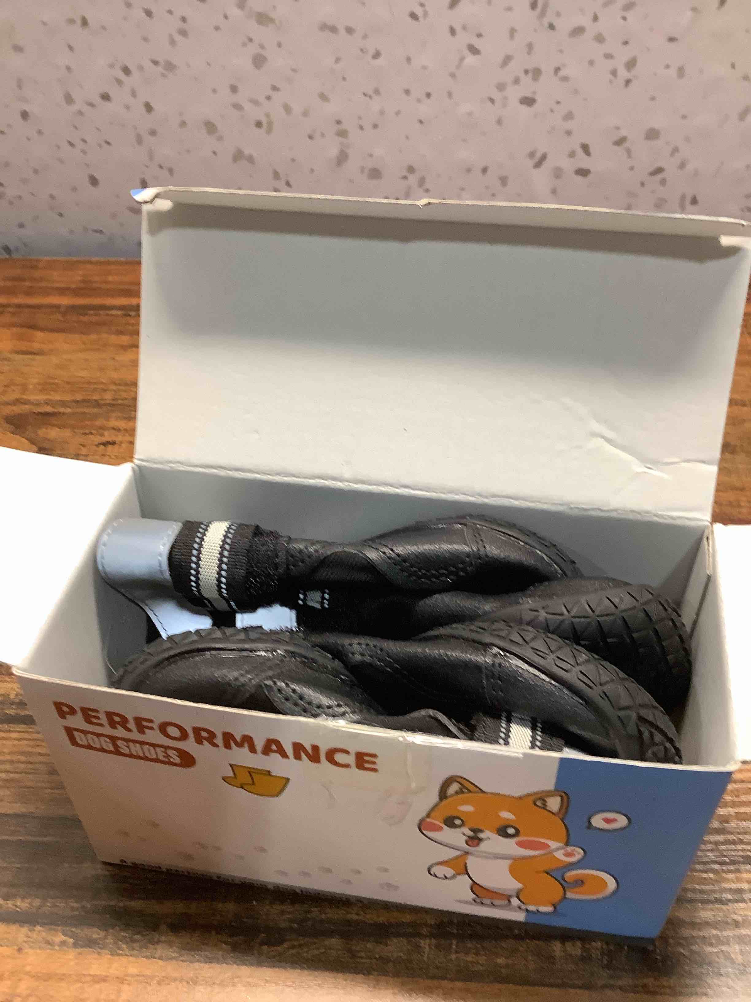 Condition photo showing Good Condition for QUMY Dog Shoes for Large Dogs, Medium Dog Boots & Paw Protectors for Winter Snowy Day, Summer Hot Pavement, Water-Resistant in Rainy Weather, Outdoor Walking, Indoor Hardfloors Skid-Resistant Sole Black Size 6: 2.6''x3.0''(W*L) (Pack of 4)