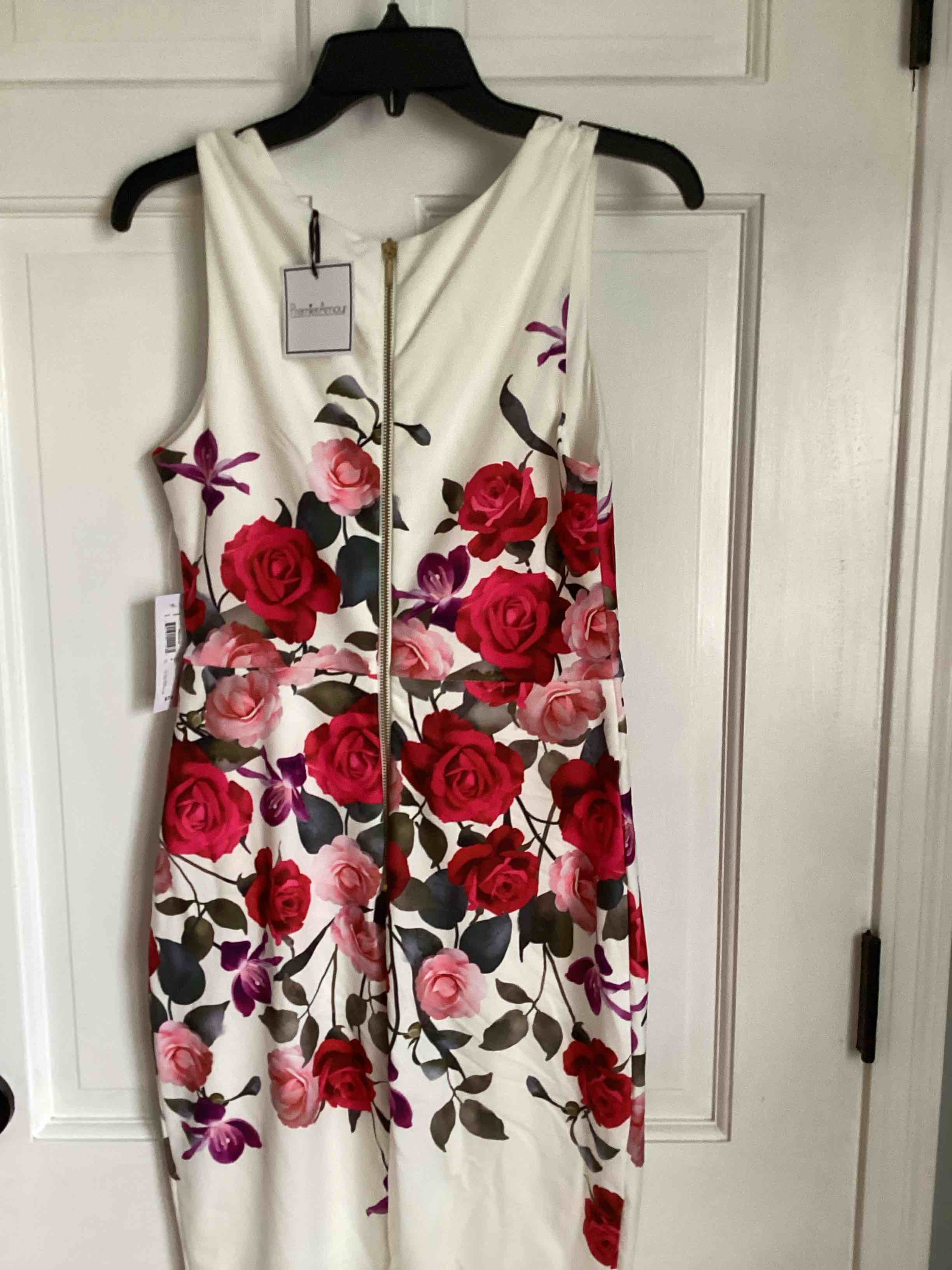 Condition photo showing New/Like New for premier amour sleeveless floral sheath dress, 6 , white