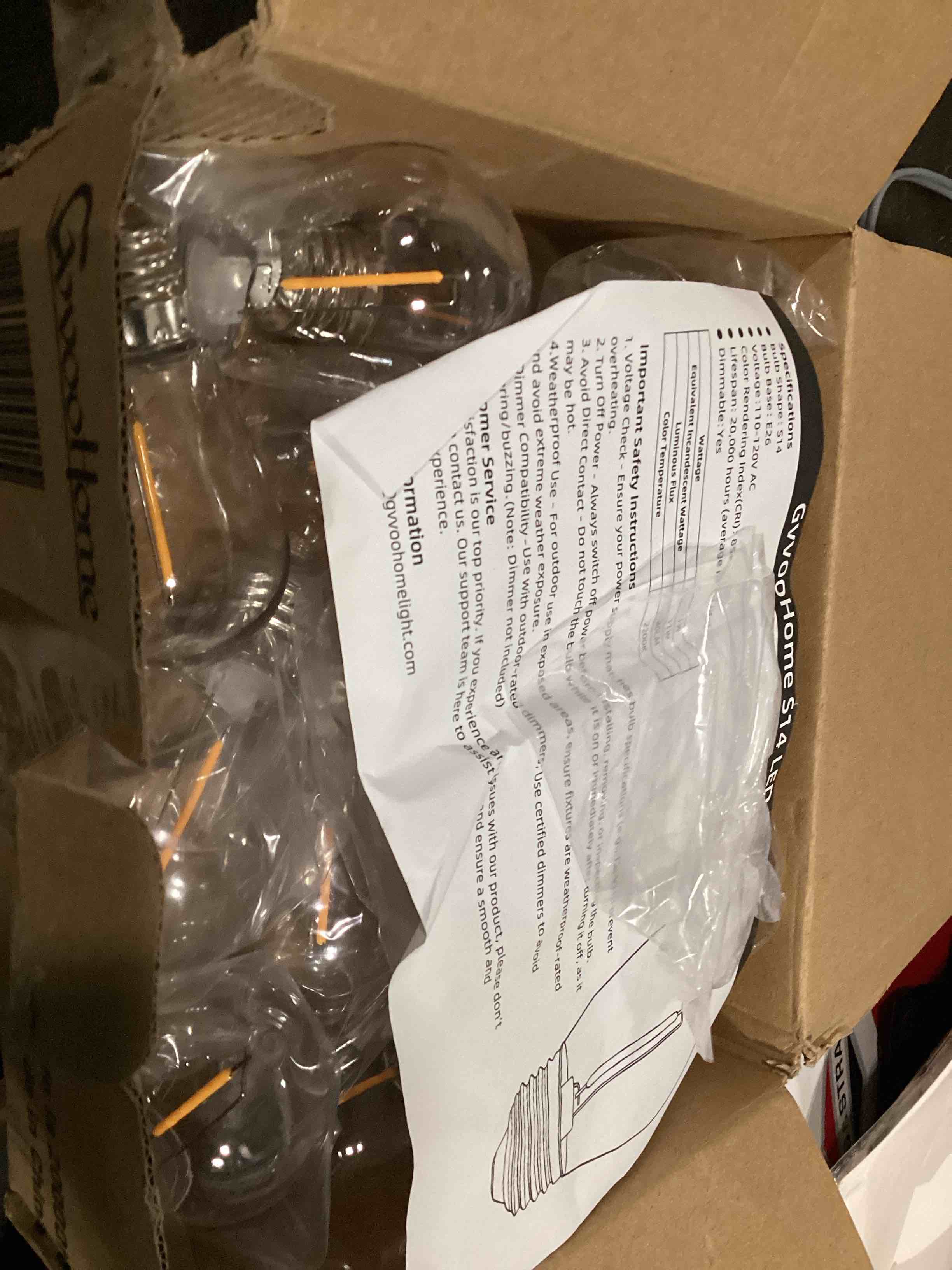 Condition photo showing Good Condition for gvvoohome 24 pack led s14 replacement light bulbs, waterproof 1w vintage edison bulbs for outdoor patio backyard string lights, dimmable, e26 regular medium screw base, 2200k warm white 24 pack warm white