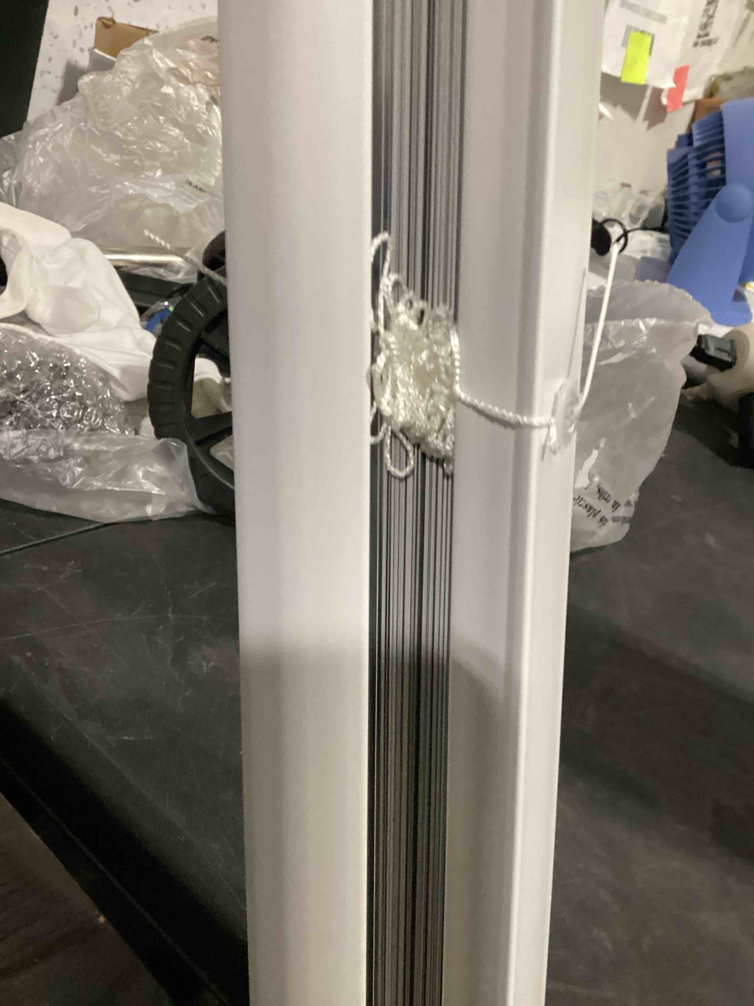 Condition photo showing Good Condition for lotus & windoware cordless mini blind, 1" vinyl slats, 32" wide x 84" long - white, window blinds for home and office, interior door blinds - light filtering 32"w x 84"h white
