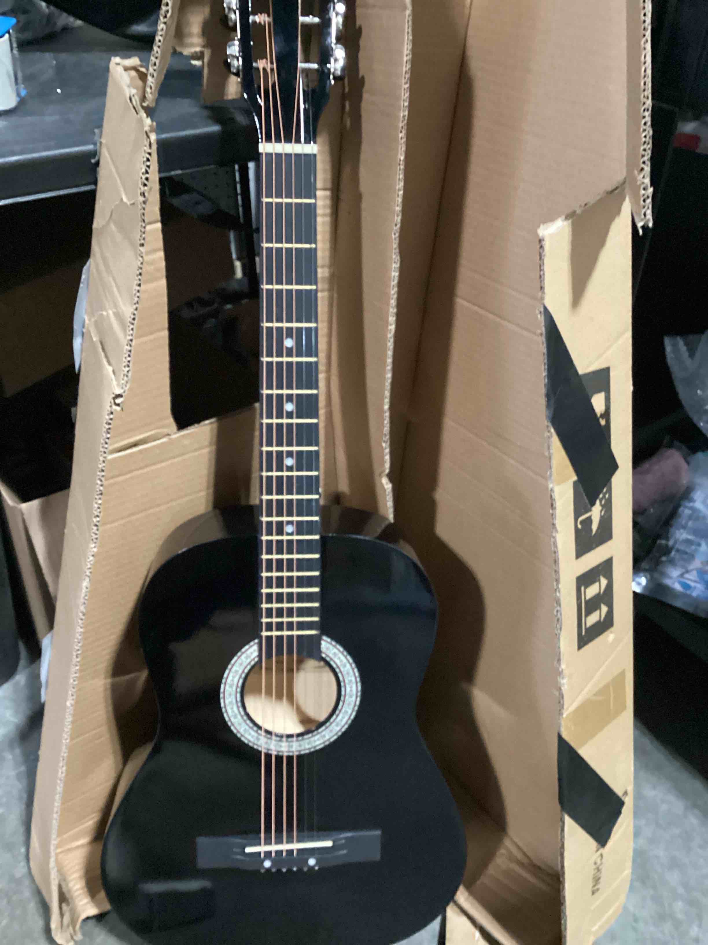 Condition photo showing Good Condition for 38in beginner guitar acoustic guitar basic starter kit tuner capo strings winders strap picks student kids adults guitar pickguard with gig bag