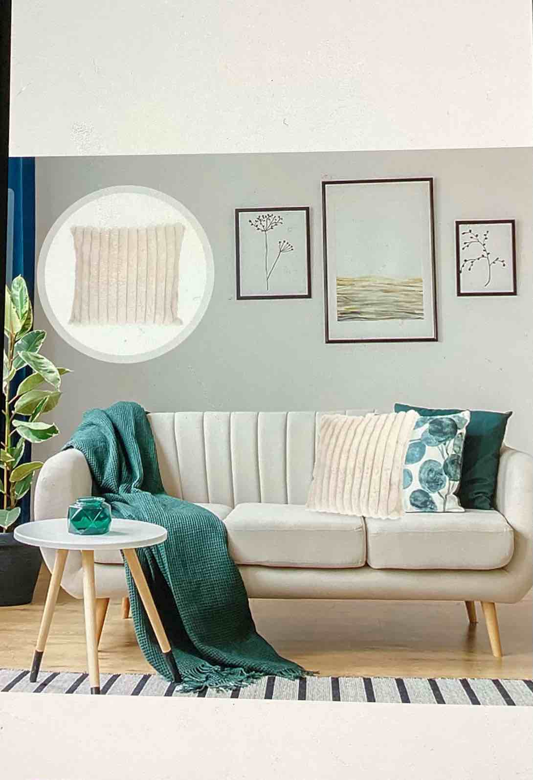 Condition photo showing Good Condition for jewedeco double sided push through pillow cover 45 x 45 cm beige wide inch sofa cushion case. washable decorative cushion cover for living room sofa bed.