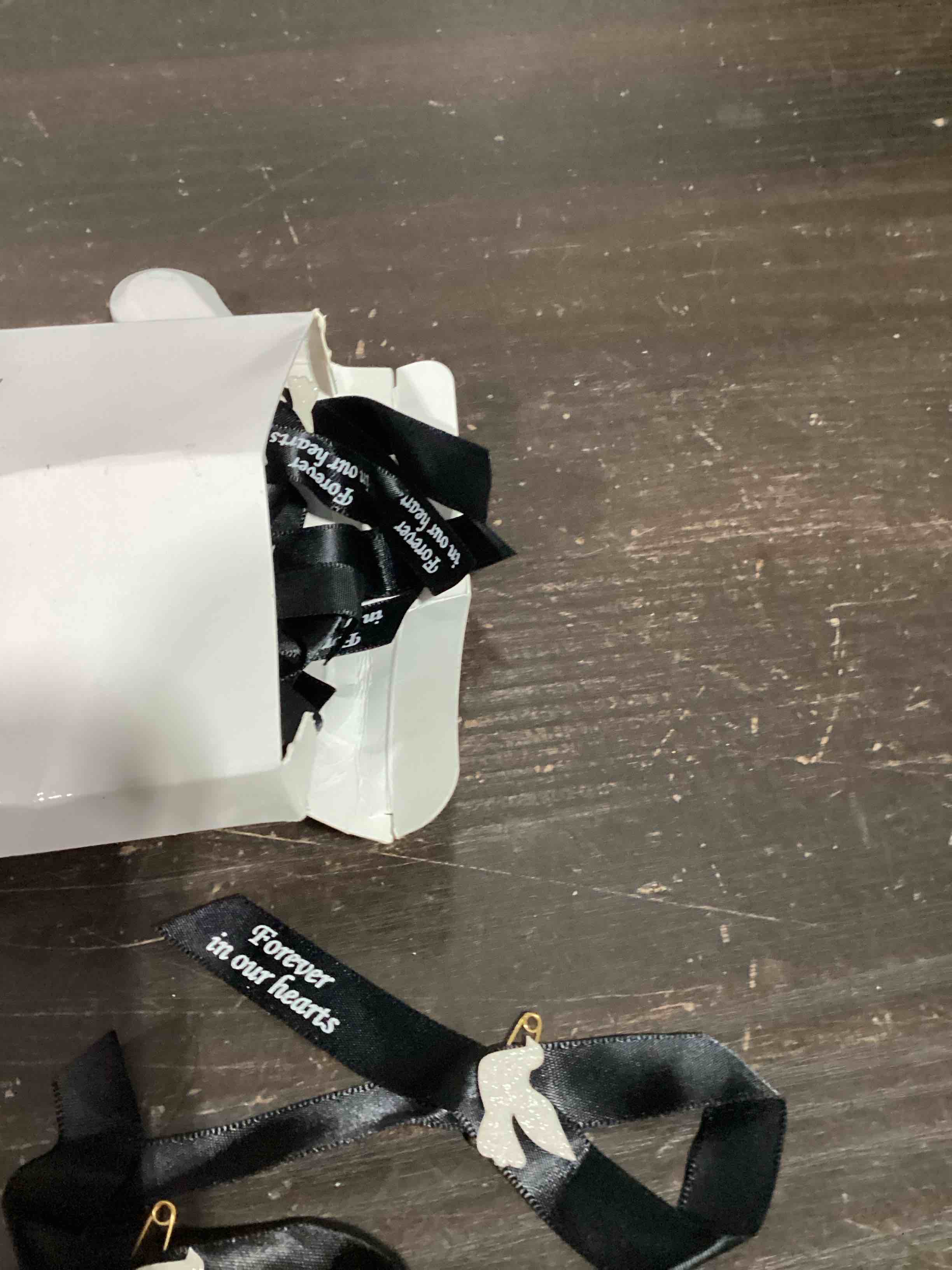 Condition photo showing Good Condition for 50 pcs dove funeral ribbons memorial ribbon funeral pins classic memorial service respect ribbon bow with safety pins and dove for mourning remembrance day event(black)