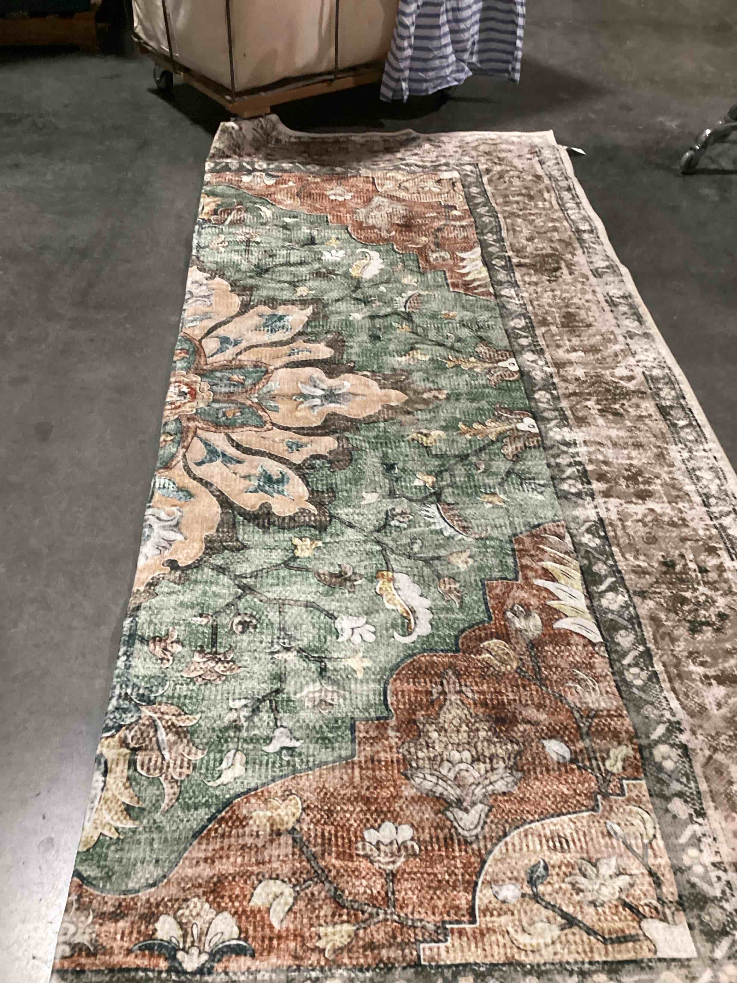 Condition photo showing Good Condition for releany area rugs 9x7’ washable non-slip, floral vintage distress medallion carpet for living room bedroom dining room, terracotta burnt orange green