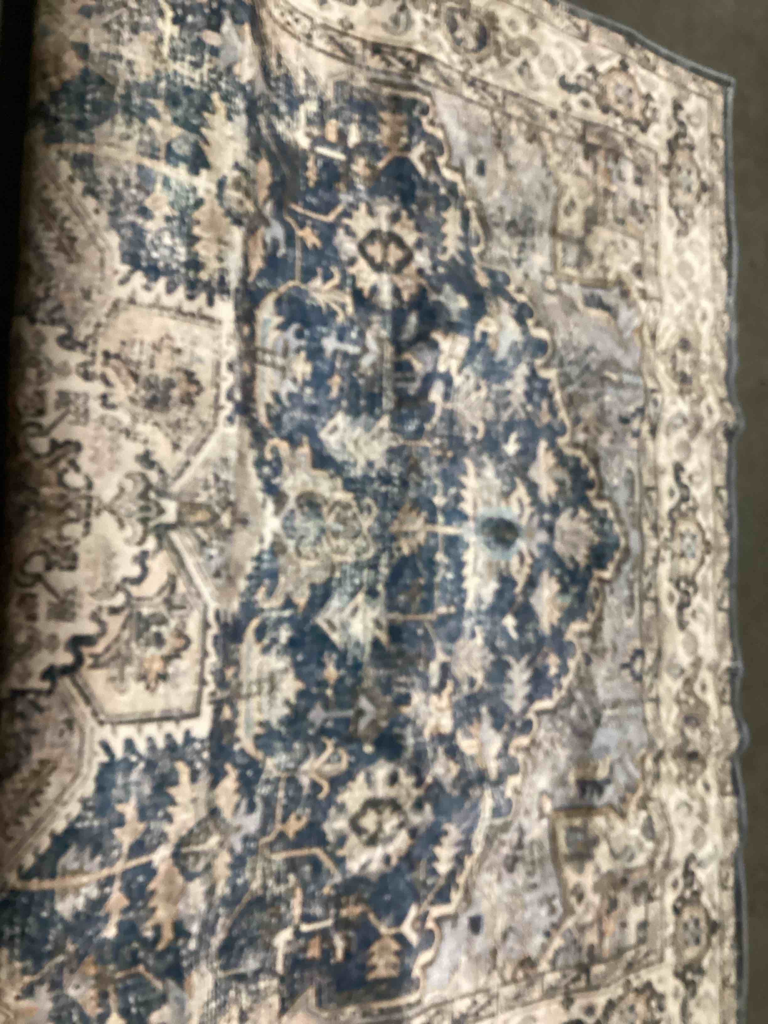 Condition photo showing Good Condition for washable area rugs 5x6 entryway: soft ultra thin low pile mat machine washable indoor doormat lightweight entry rug anti slip backing rugs for living room bedroom kitchen 5'x6' blue
