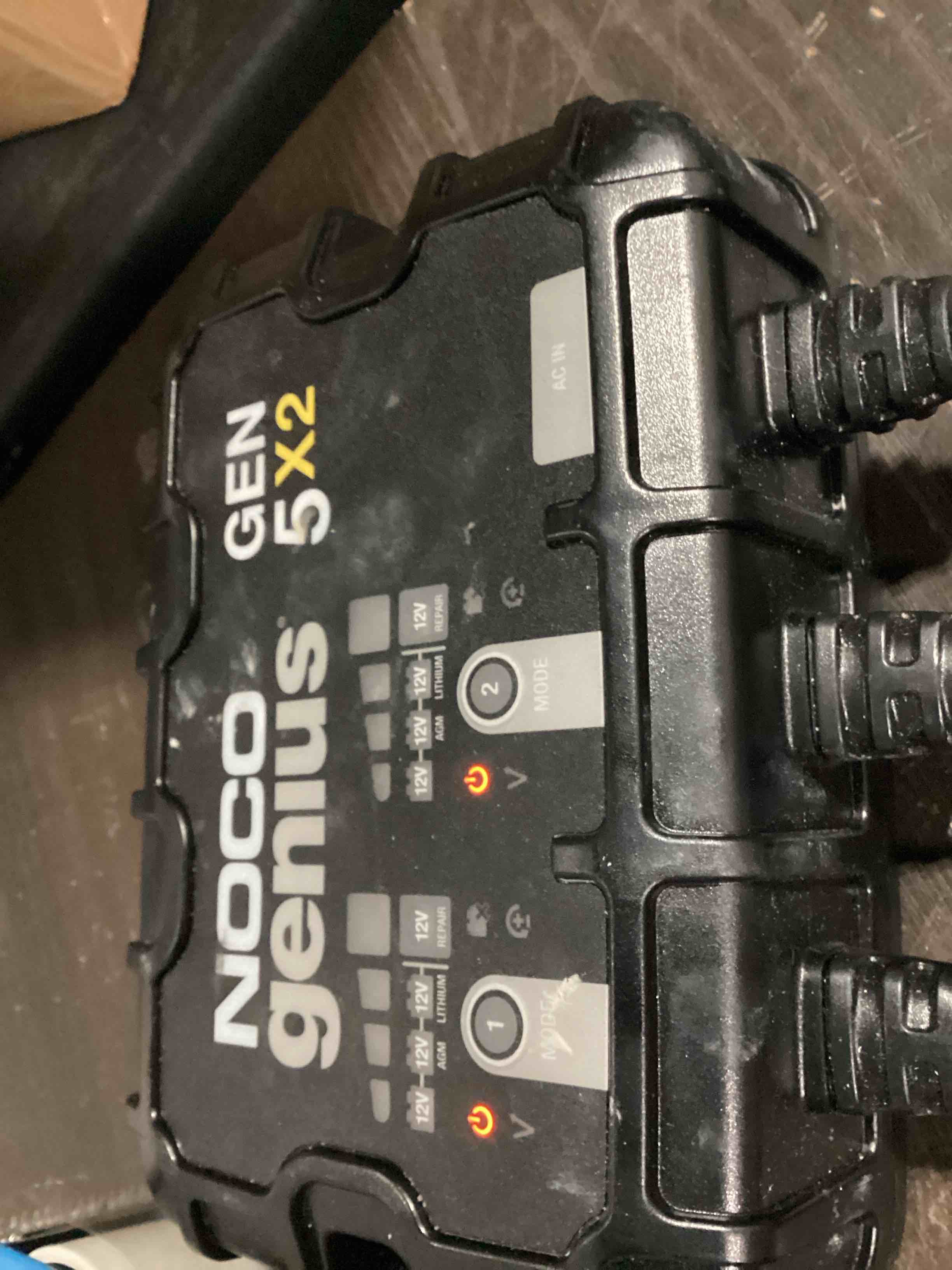 Condition photo showing Good Condition for noco genius gen5x2: 2-bank, 10a onboard battery charger - 5a per bank, 12v waterproof marine charger with overcharge protection & temperature compensation – for lead-acid & lithium batteries 10a (5a per bank)