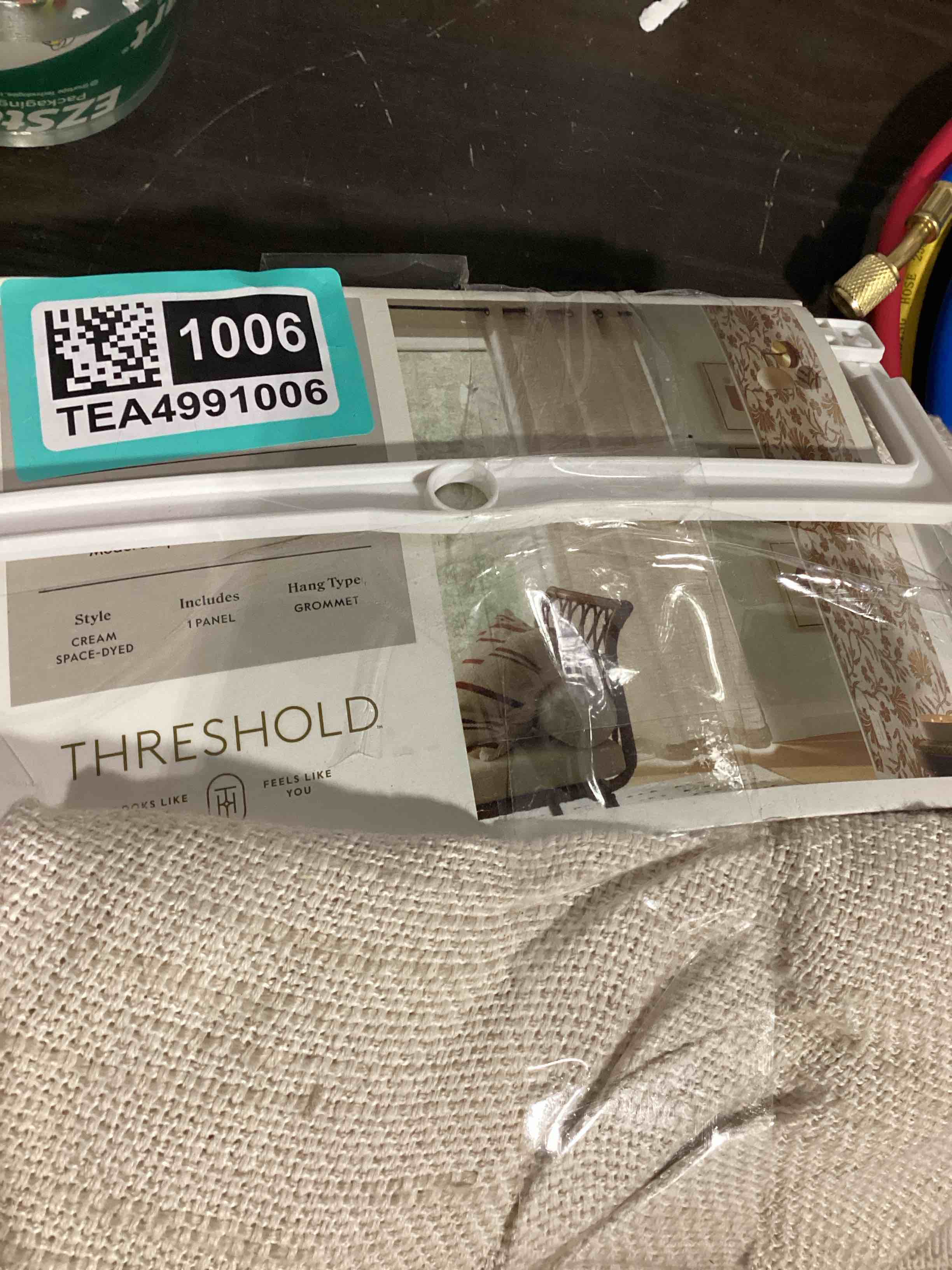Condition photo showing Good Condition for ; light filtering textured weave window curtain panel off white - threshold™: modern basket weave, uv protection