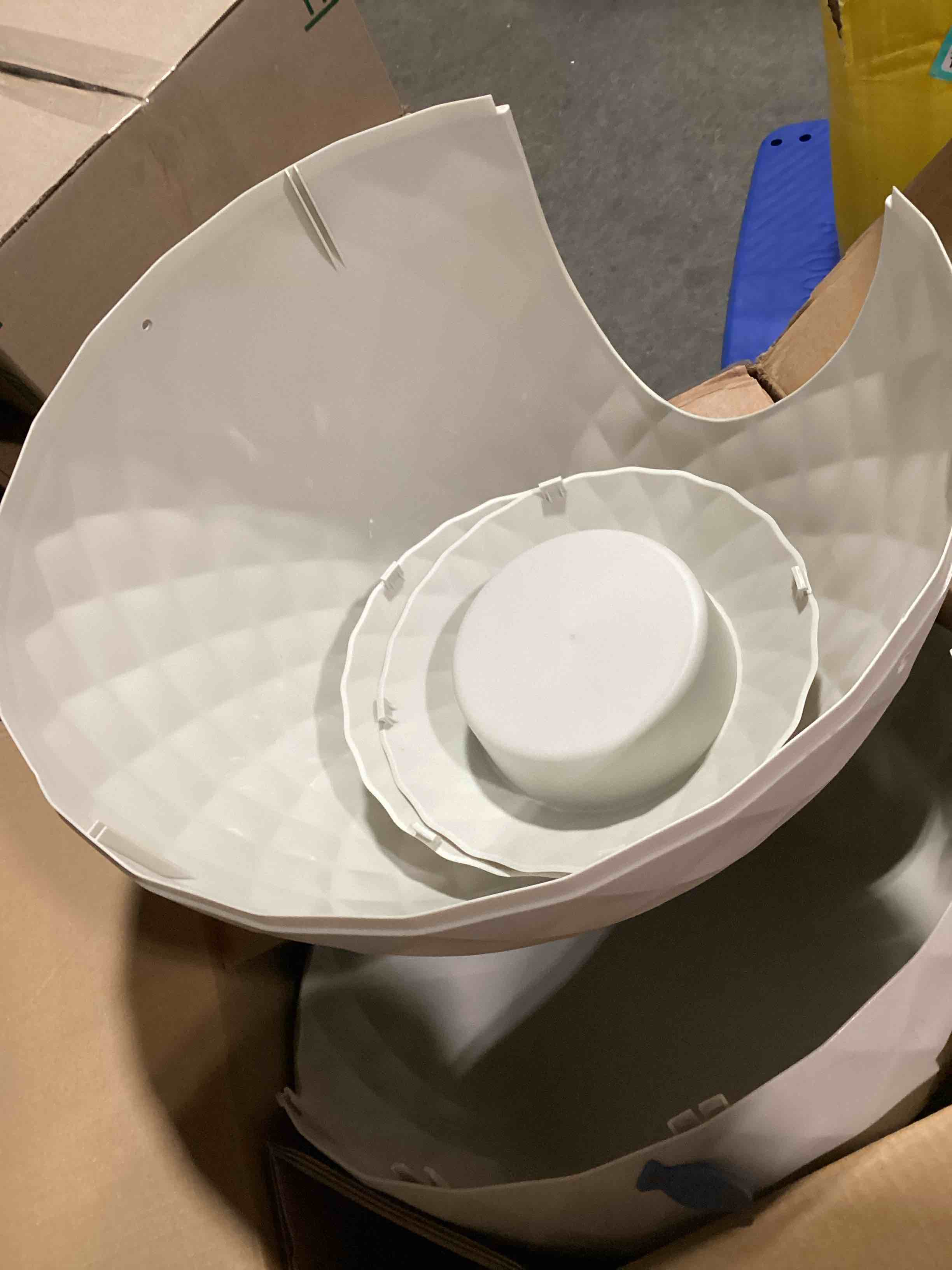 Condition photo showing Good Condition for plant litter box egg-shaped, small hidden cat litter box enclosure with two interchangeable top,for living room corner-easy assembly white 20"×20"×19.6"