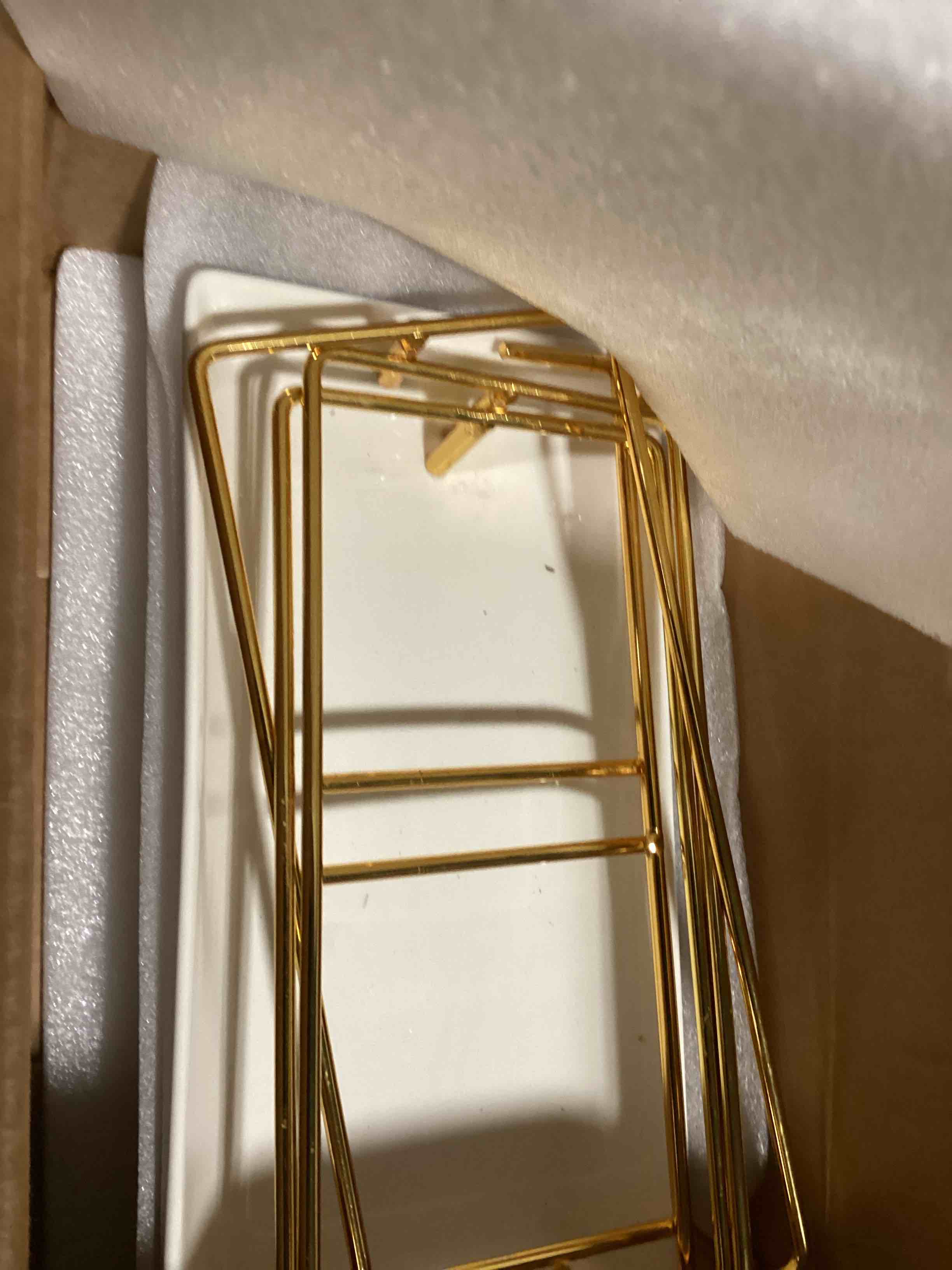 Condition photo showing Good Condition for malacasa 3 tier serving trays for party, 12 inch porcelain white trays for serving food, dessert stand with collapsible gold metal rack white gold 12 inch