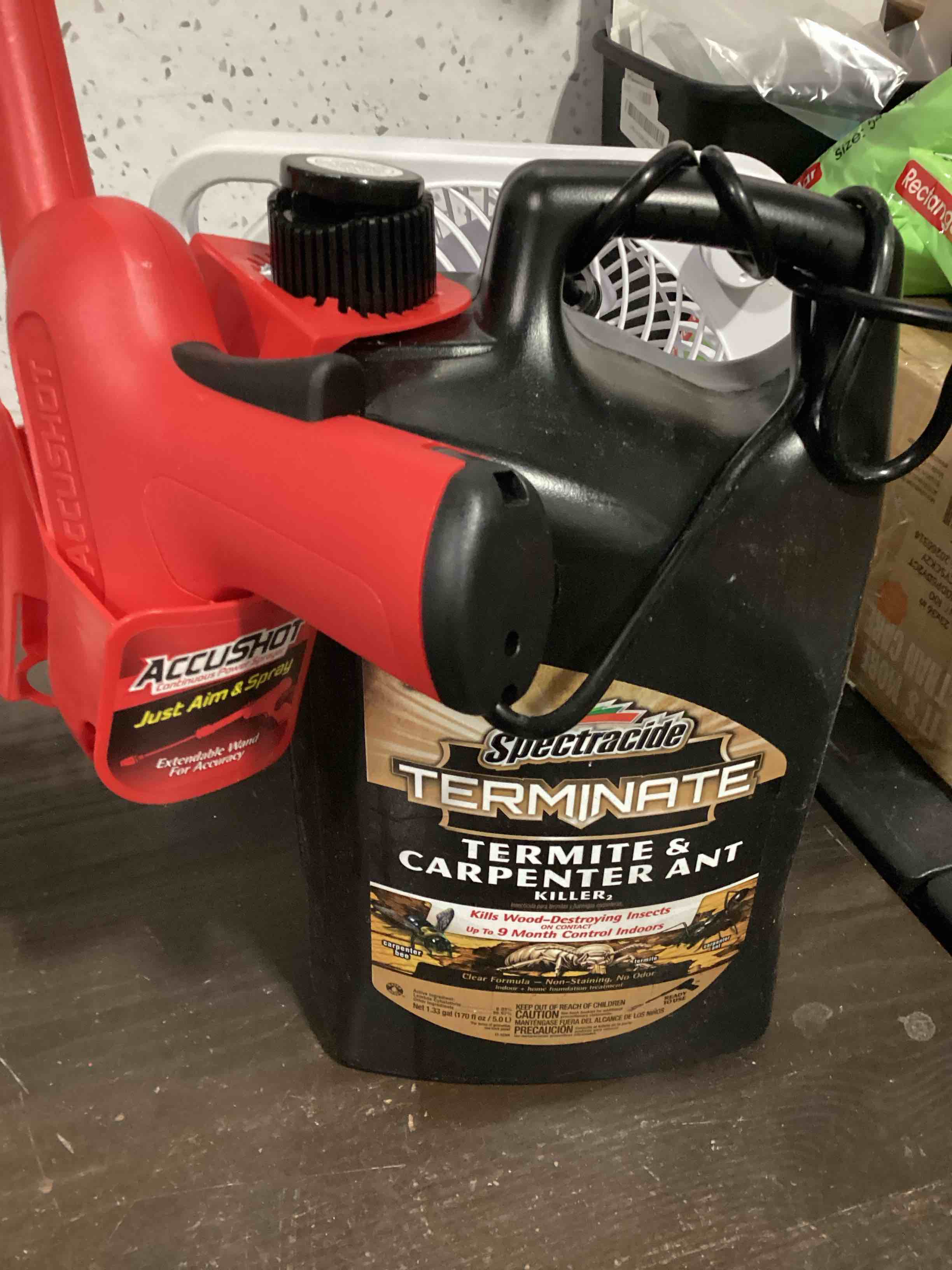 Condition photo showing Good Condition for spectracide terminate termite & carpenter ant killer spray, 1.33 gal | accushot sprayer, kills termites*, carpenter ants & other listed insects, use indoors & outdoors, up to 9 months control*