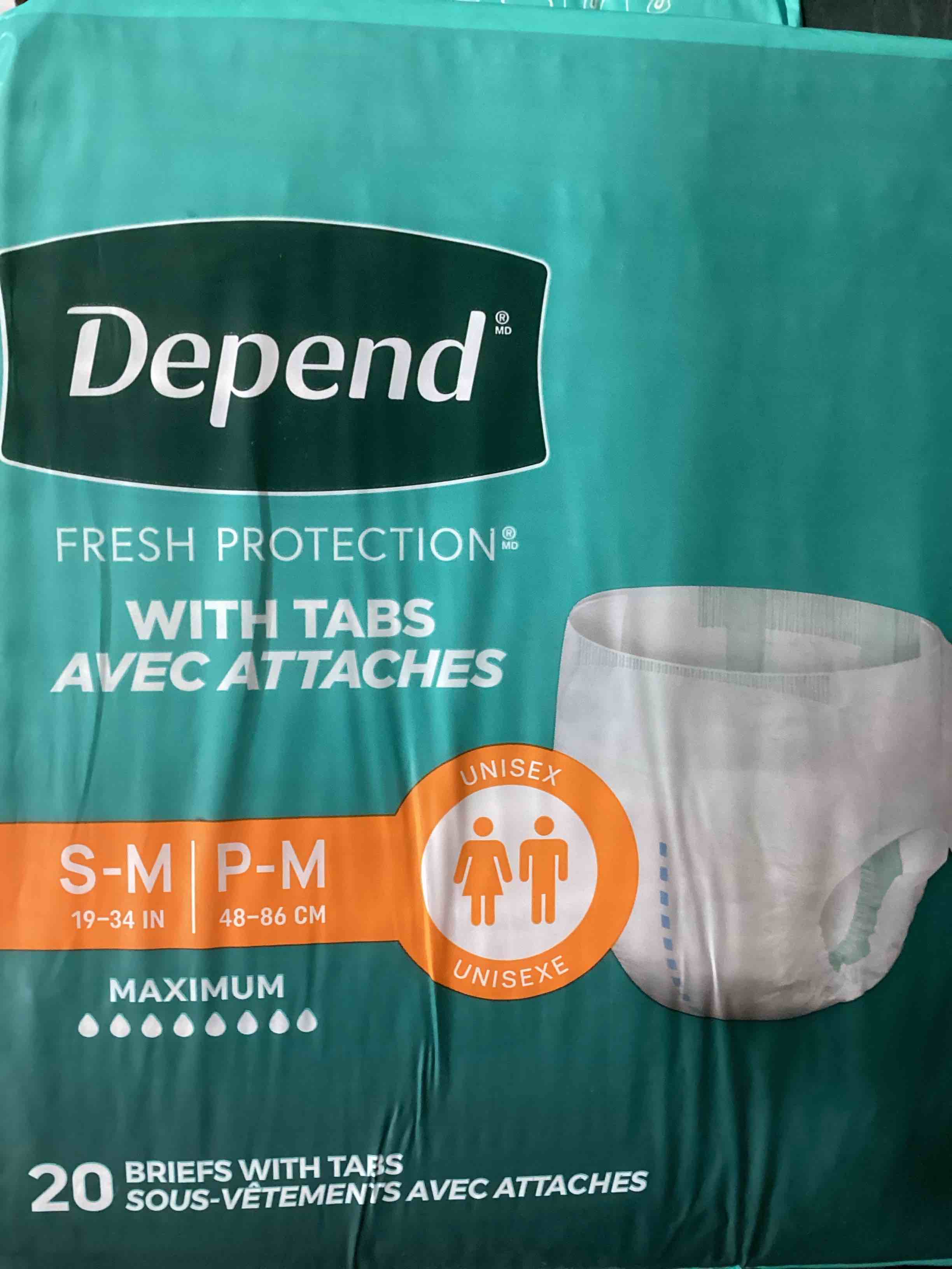 Condition photo showing New/Like New for depend adult diapers with tabs,  pack of 20 *incontinence protection with tabs, unisex, small/medium (19–34" waist, up to 170 lbs), maximum absorbency, pack of 20)