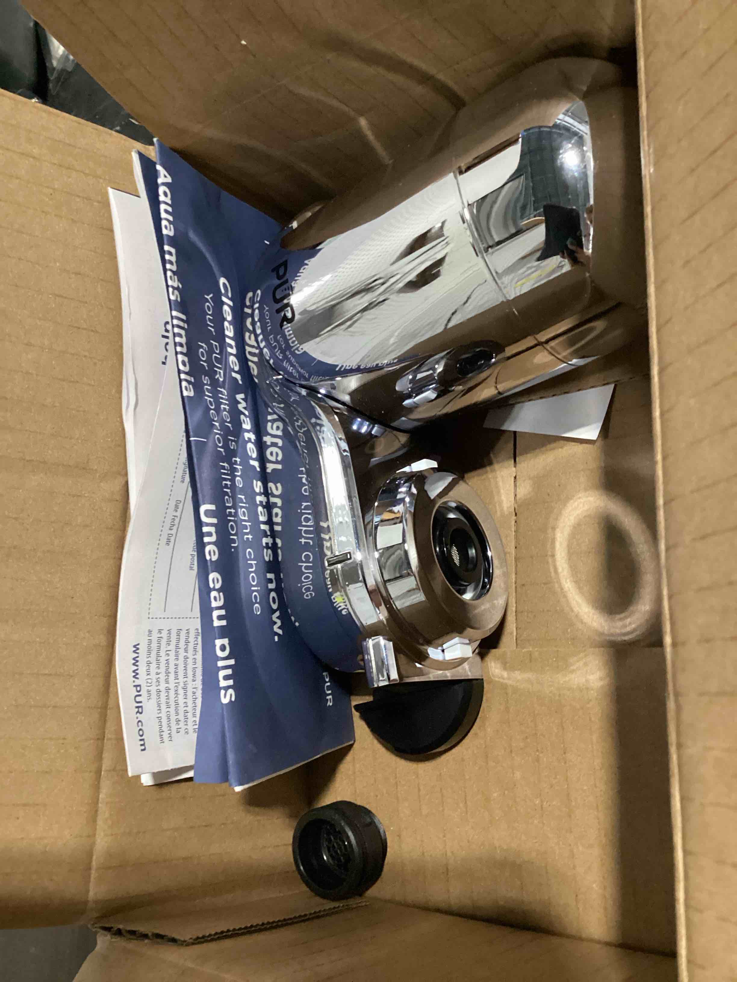 Condition photo showing Good Condition for pur plus vertical faucet mount water filtration system, lead-reducing filter, great-tasting water, easy install, lasts 100 gallons, compatible with sinks with external aerators, chrome