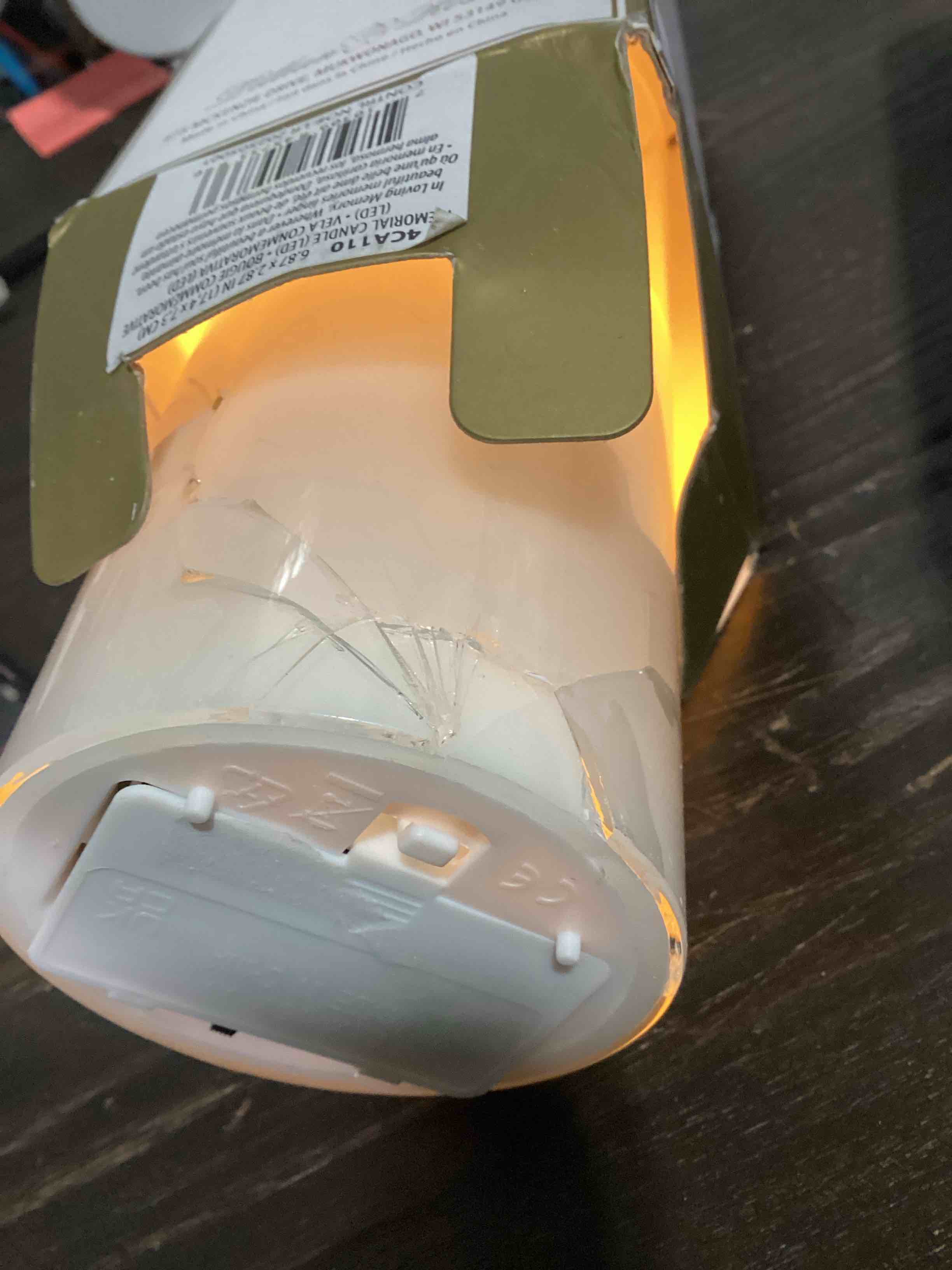 Condition photo showing As Is for "lillian rose loving memory glass led candle holder with sympathy verse, 7"", off white" (4ca110)