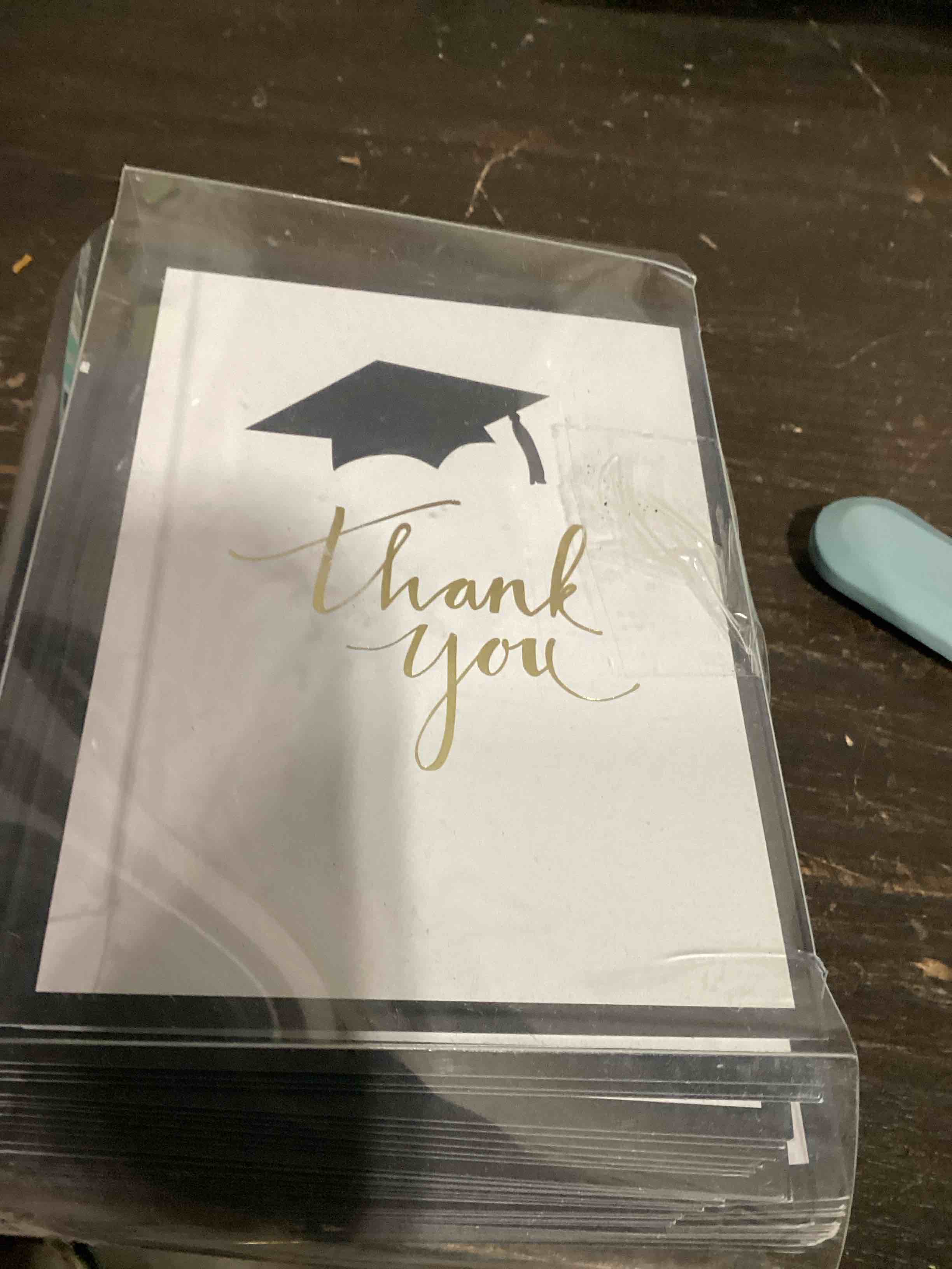 Condition photo showing Good Condition for american greetings 50-count graduation thank you note cards, mortar board gold script design