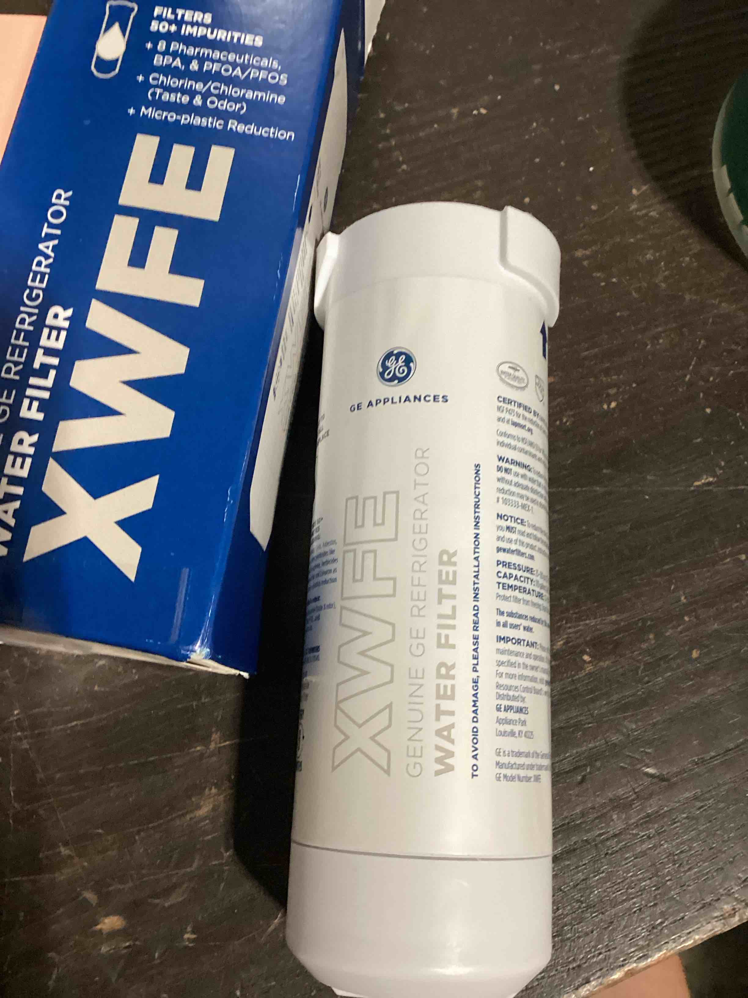 Condition photo showing Good Condition for ge xwfe refrigerator water filter, genuine replacement filter, certified to reduce lead, sulfur, and 50+ other impurities, replace every 6 months for best results, pack of 1