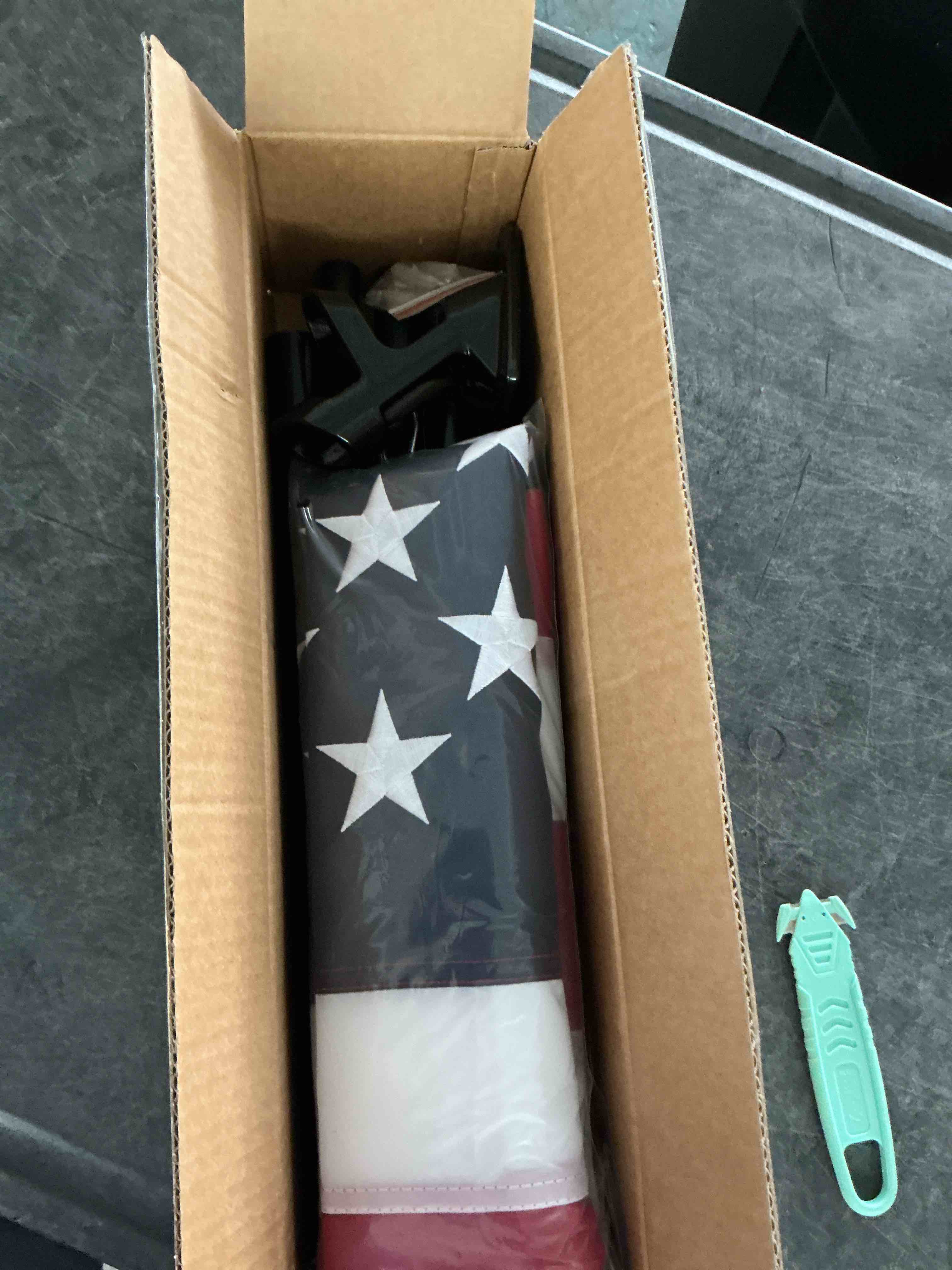 American Flag 3x5 ft with Black Pole Kit - Heavyweight Nylon - Embroidered Stars and Sewn Stripes - 6 Ft No Tangle Flagpole Aluminum and 2-Position Flag Pole Bracket