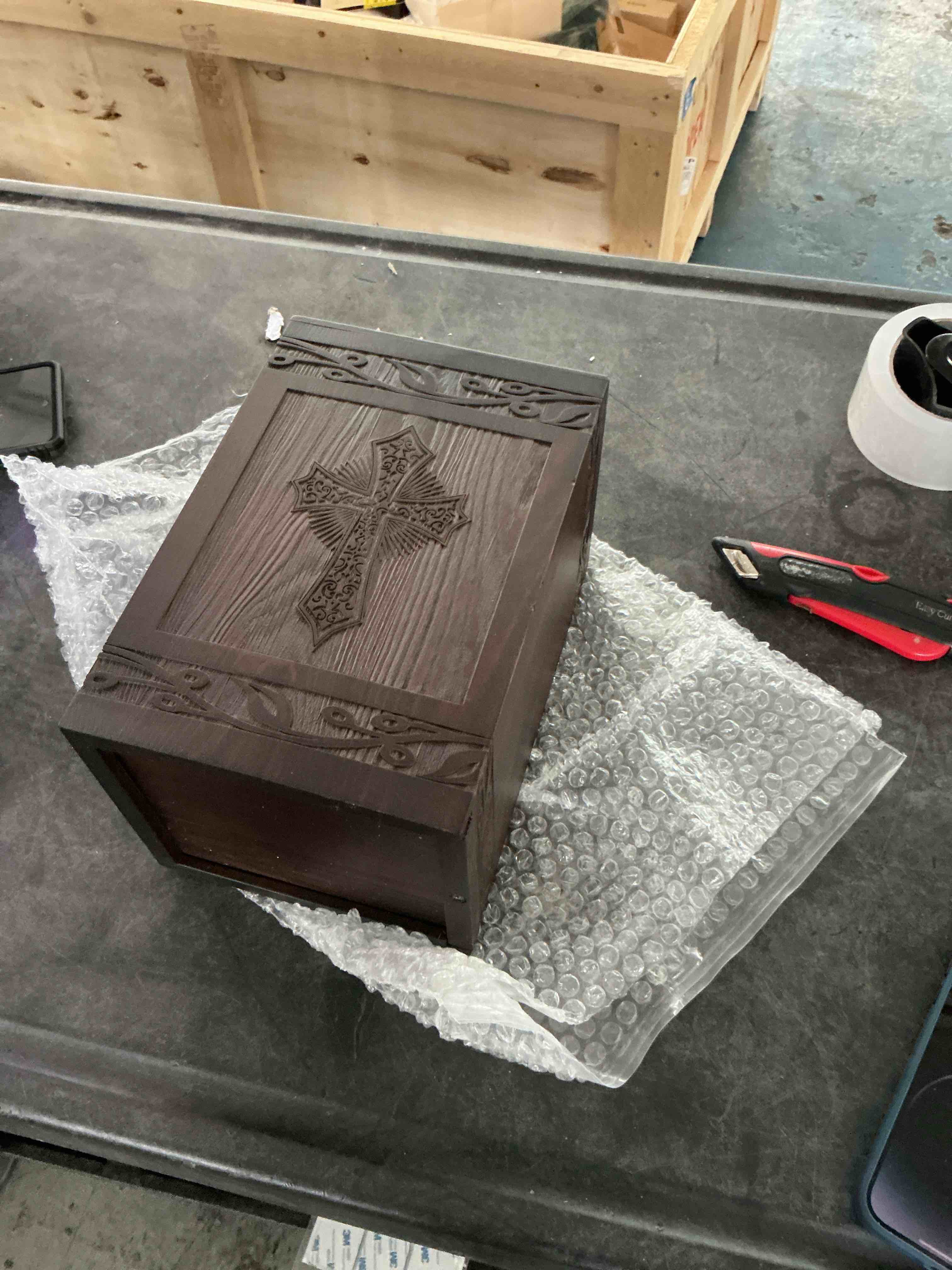 Cremation Urns for Human Ashes Adult Male Female, Wooden Carved Cross Urns Box and Casket for Ashes Men Women Child, Pets Cat Dog Urn, Burial Funeral Memorial Urns for Ashes, Holds 222 Cubic Inch