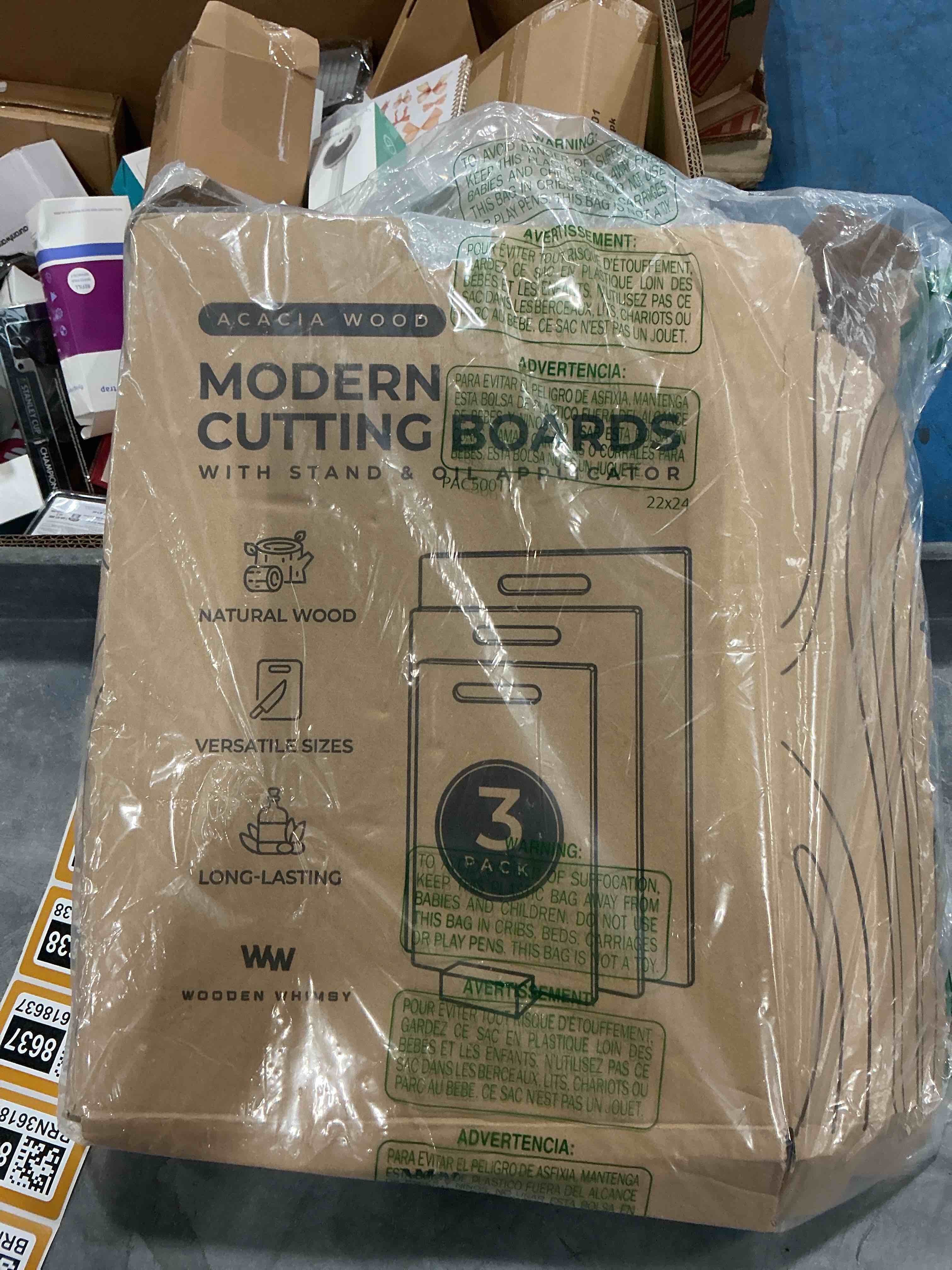 Modern Acacia Cutting Board Set with Holder and Oil Applicator- 3-Piece Wooden Kitchen Butcher Block - Solid Wood Chopping Blocks for Food Prepping, Charcuterie, and Cheeseboards