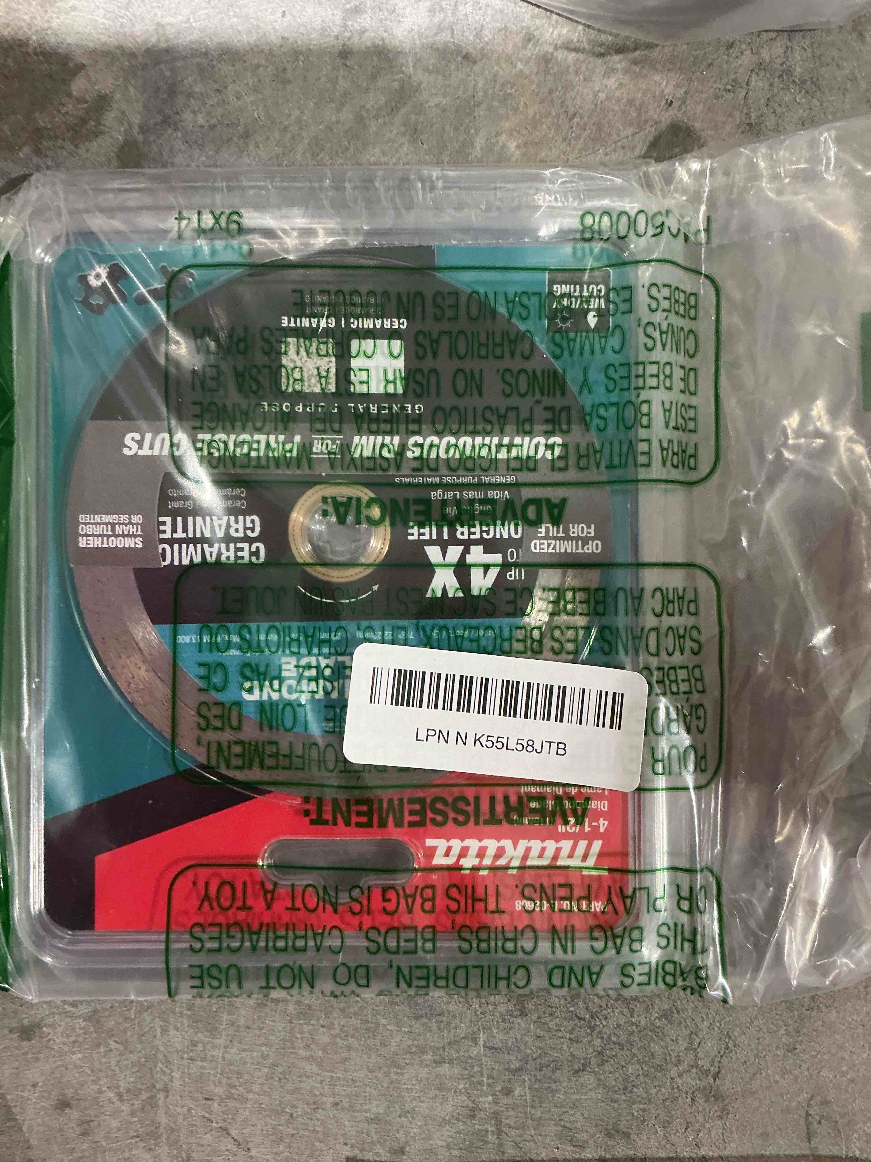 Condition photo showing New/Like New for Makita E-02668 4-1/2" Diamond Blade, Continuous Rim, General Purpose