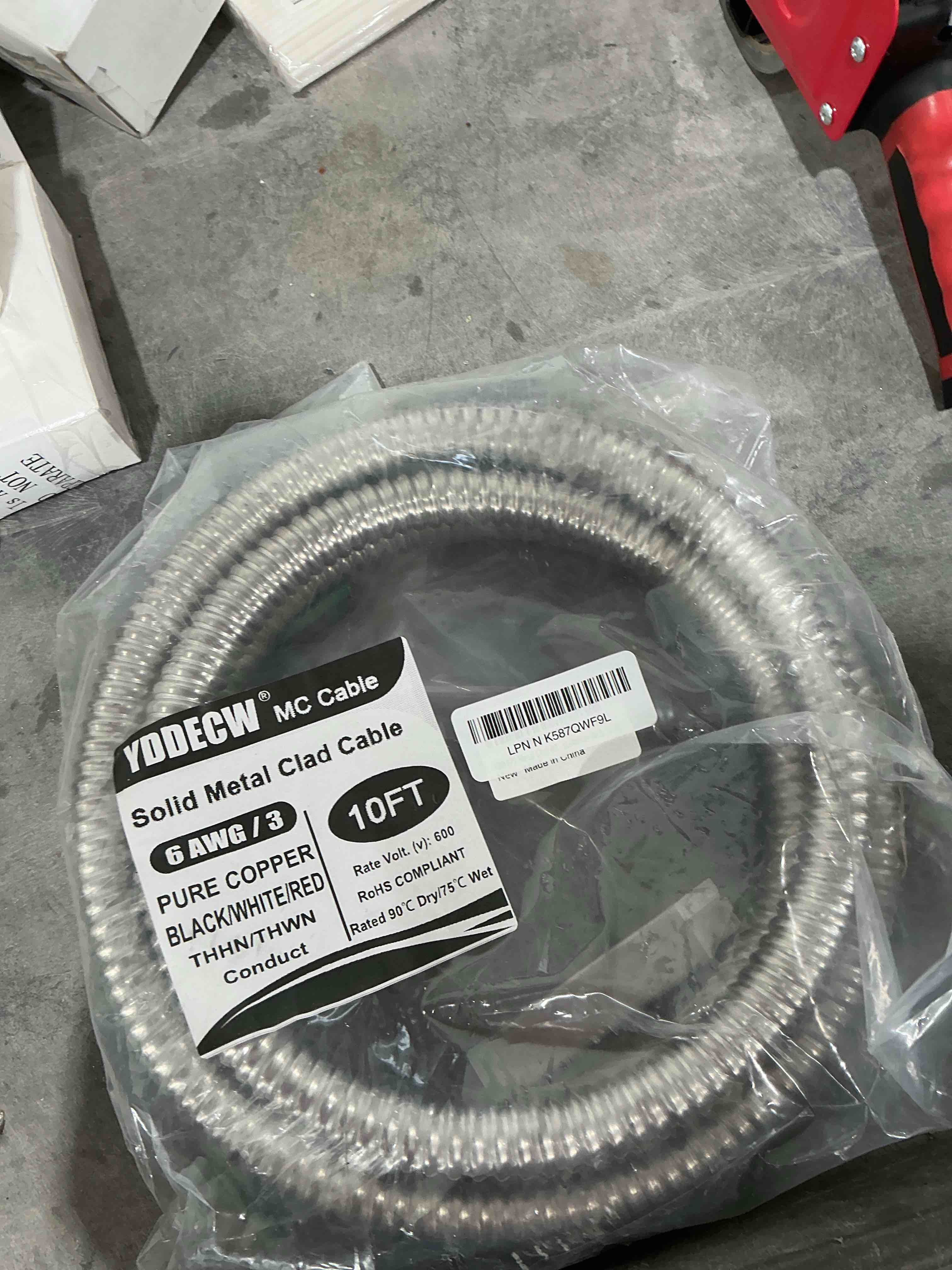 Condition photo showing New/Like New for 10ft 6/3 Metal Clad (MC) Cable with Ground, 6 Gauge Electric Wire with Aluminum Armor, Solid Bare Copper Conductors for Indoor Outdoor Underground Embedded Installation (6/3, 10 ft) 10 Feet 6/3 AWG