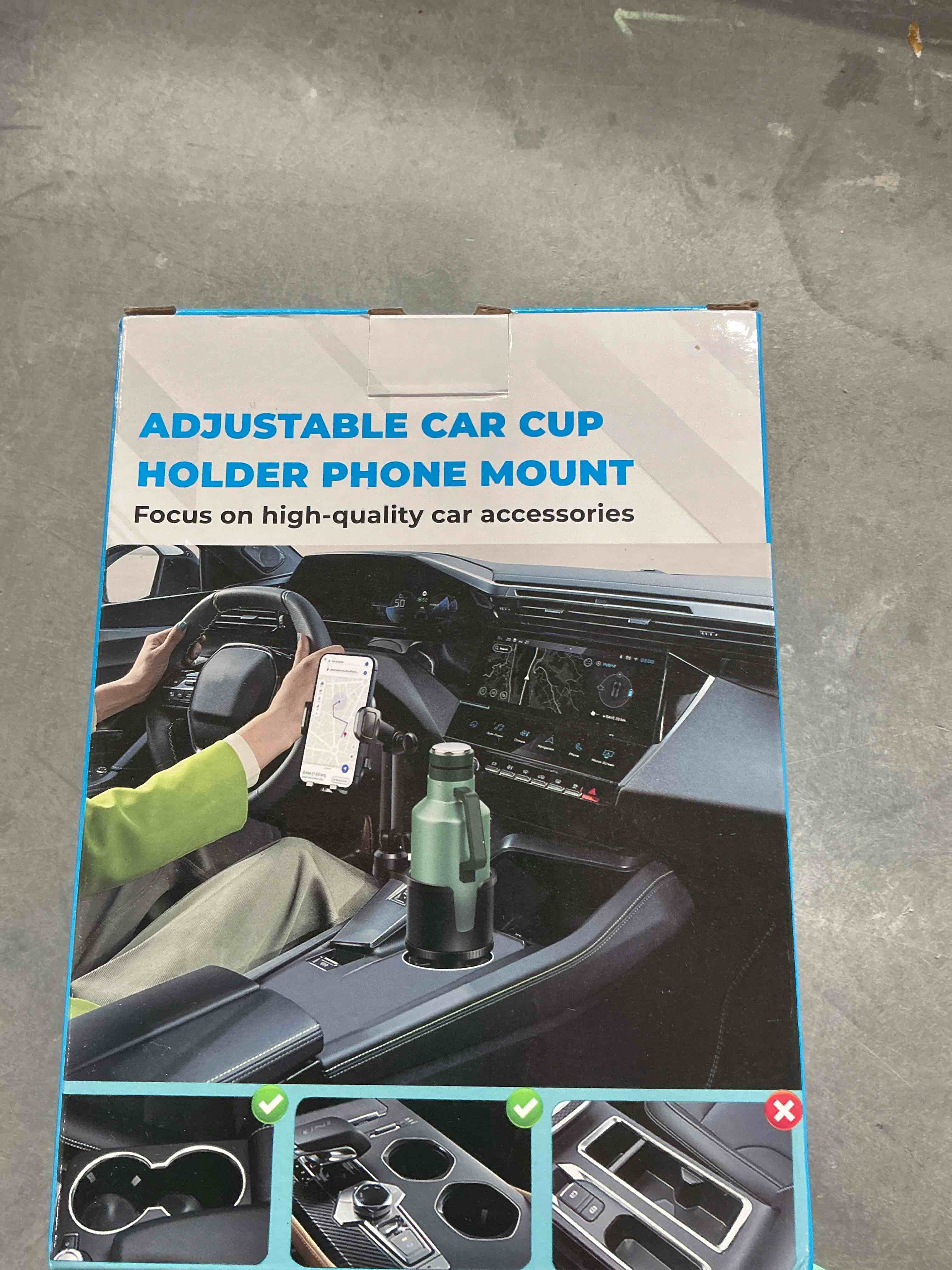Condition photo showing New/Like New for Cup Phone Holder for Car with Expandable Base, 2 in 1 Adjustable Hands Free Cell Phone Holders Car Cupholder Mount, Friendly Fit Large Bottle & iPhone All Cellphone for Truck SUV | No Shake Design Black