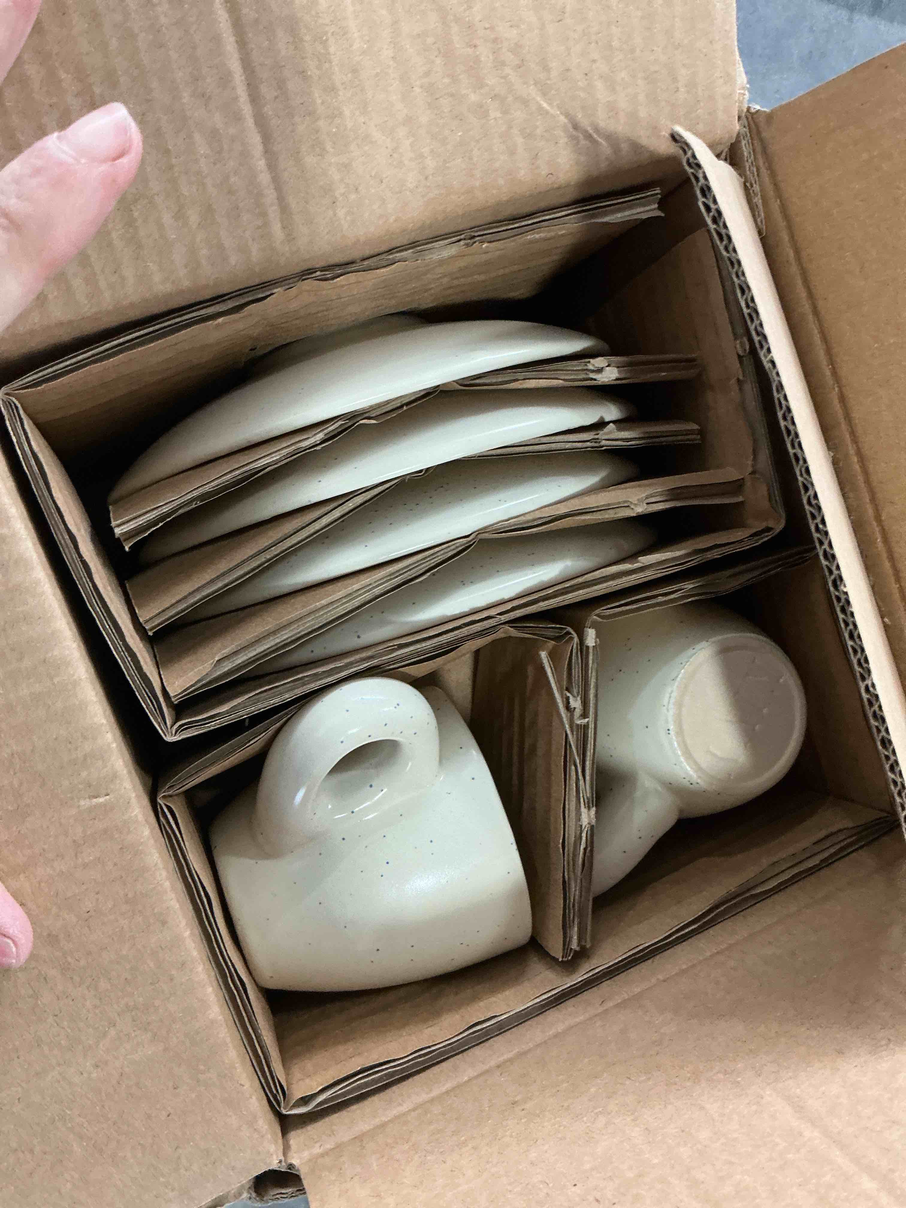 Condition photo showing Good Condition for KIVY 3 oz Espresso cups set of 4 - Thick walled stoneware espresso cup set - Italian style espresso cups and saucers - Demitasse cups set of 4 - Coffee mugs - Demitasse cups and saucers sets Espresso Cups Cream Dotted