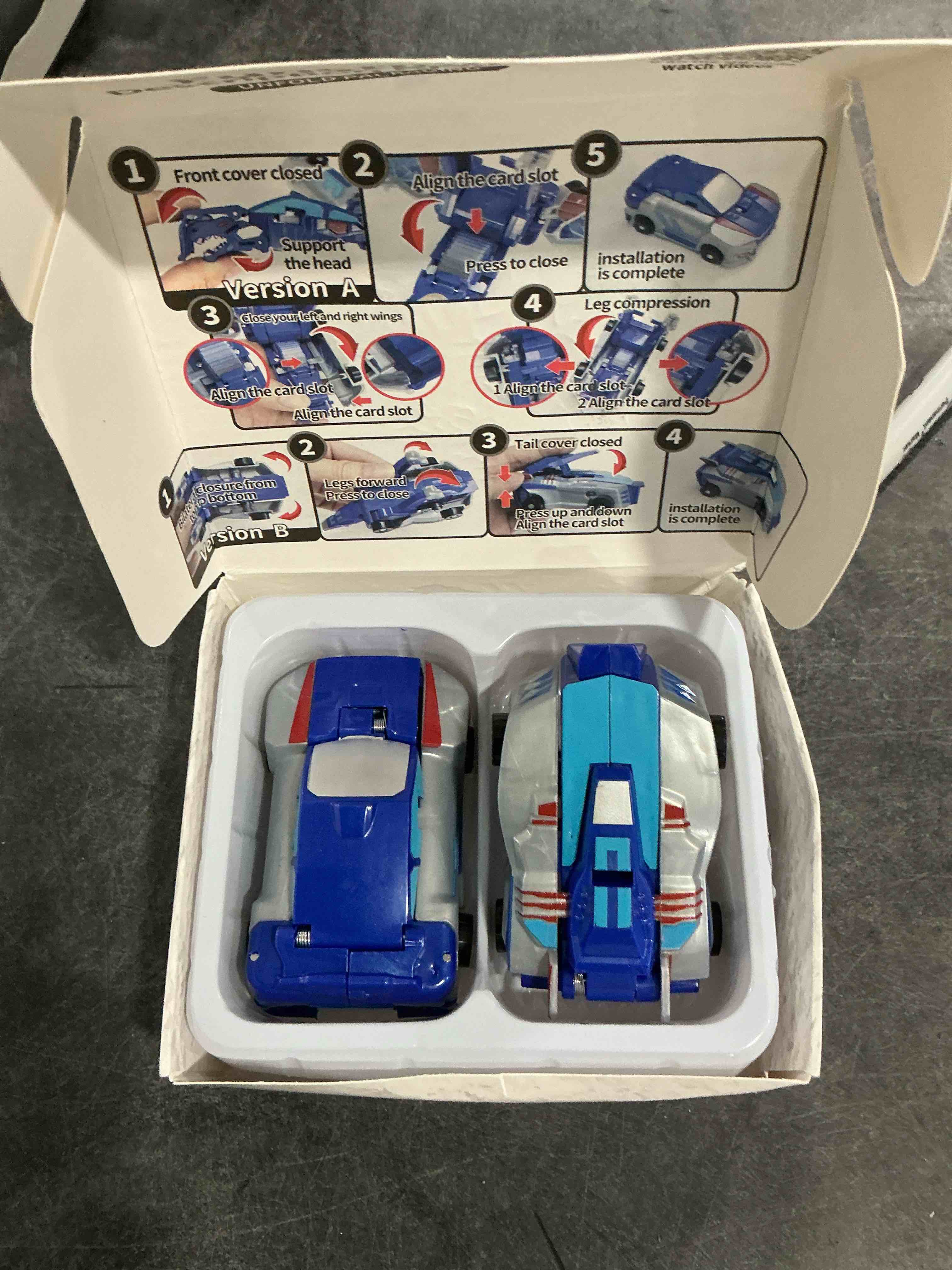 Condition photo showing Good Condition for Collision Transforming Dinosaur Car Toy, 2 Magnetic Cars Transform into Dinosaur Toys for Kids Toddler Fun Deformation Robot Dino Car Christmas Birthday Gift Toys for Boys Girls(Blue Dragon)