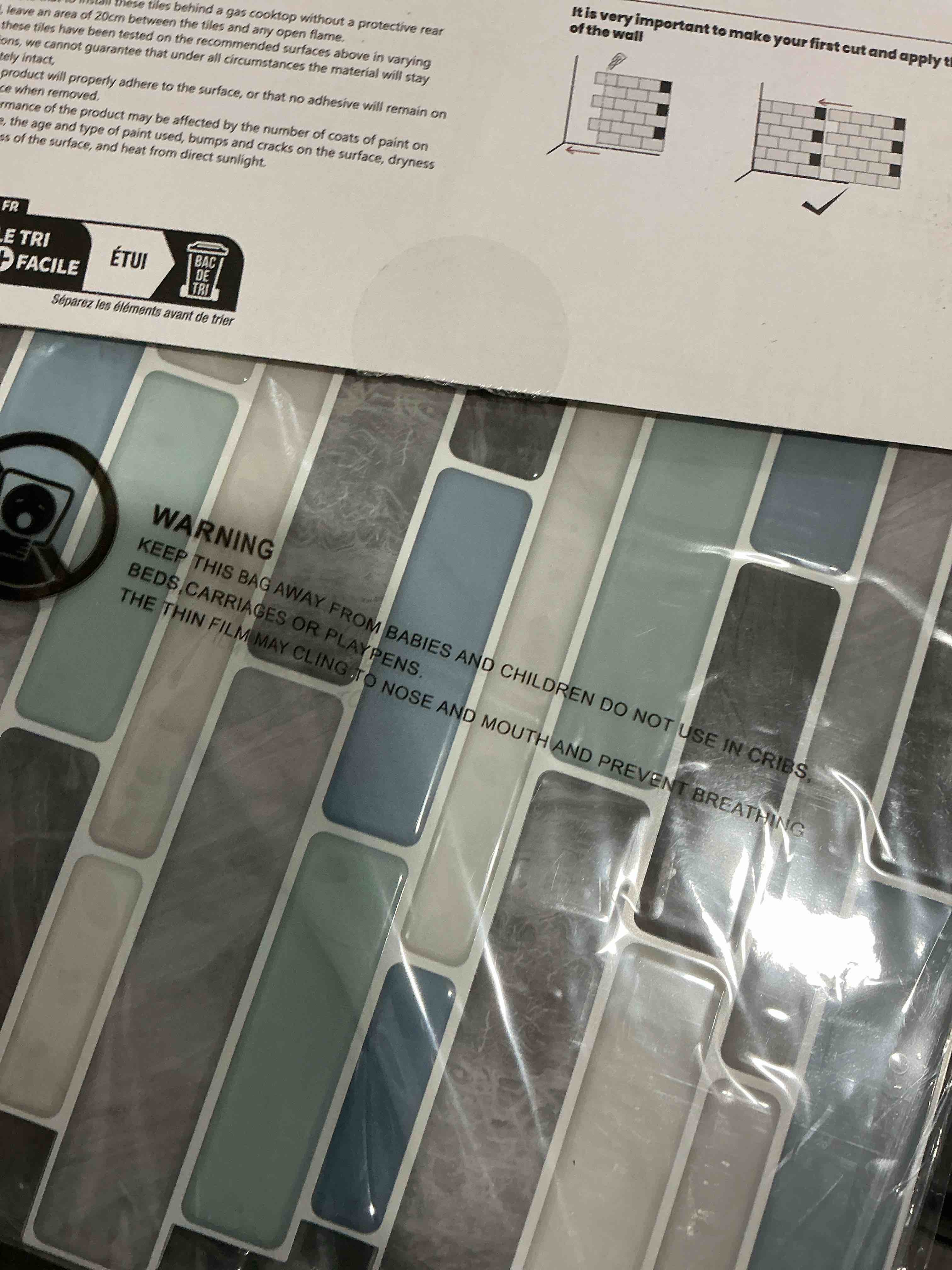 Condition photo showing Good Condition for LONGKING Self-Adhesive Kitchen Backsplash, Marble Look Decorative Tiles (10 Tiles) Blue