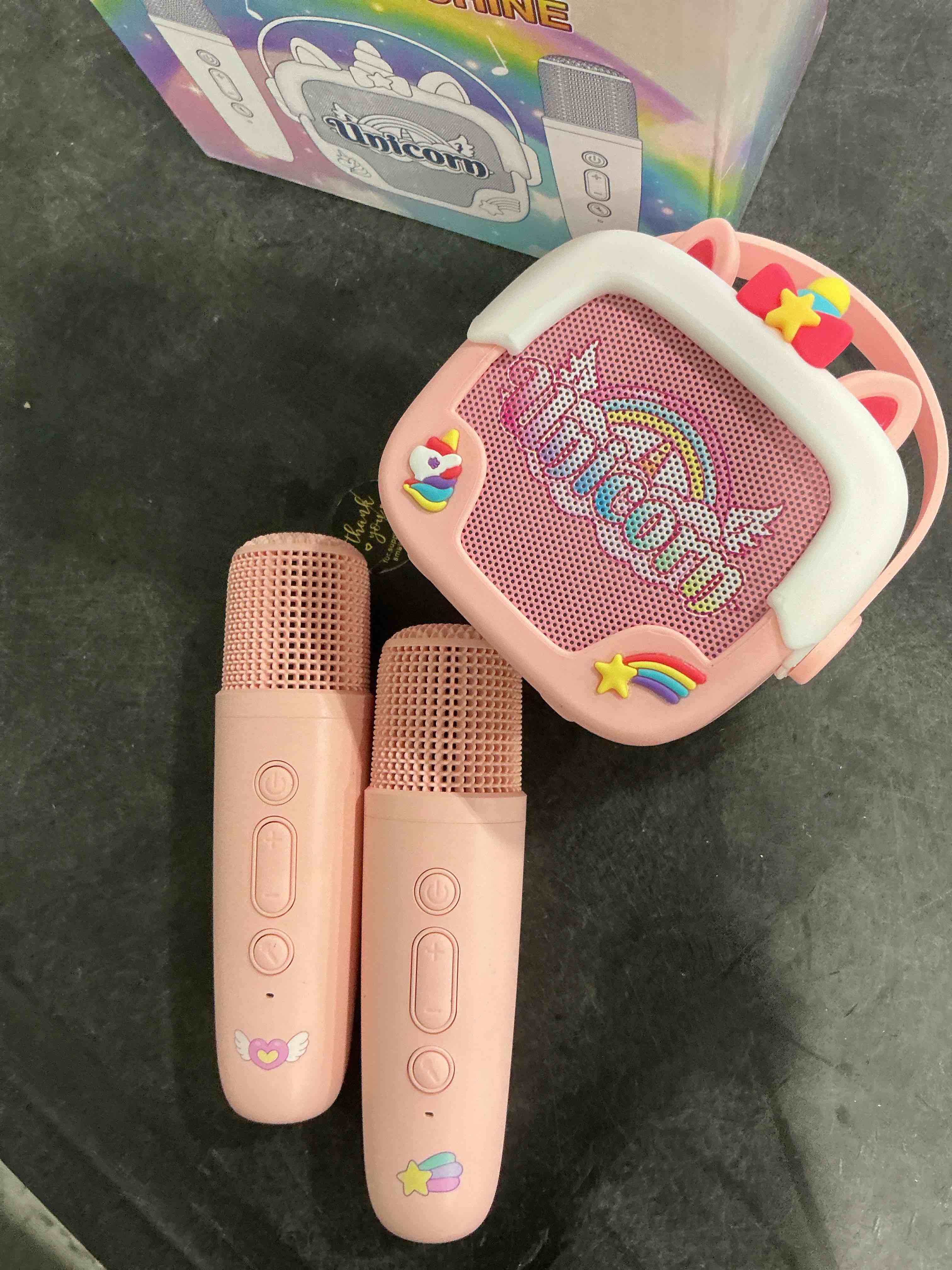 Condition photo showing Good Condition for Mini Karaoke Machine for Kids Girls: Unicorn Portable Bluetooth Speakers With 2 Wireless Mic Christmas Birthday Gifts for 5 6 7 8 9 10 11 Years Teen Toys for Girls age 4-6 7 8 9 Stocking Stuffers Pink
