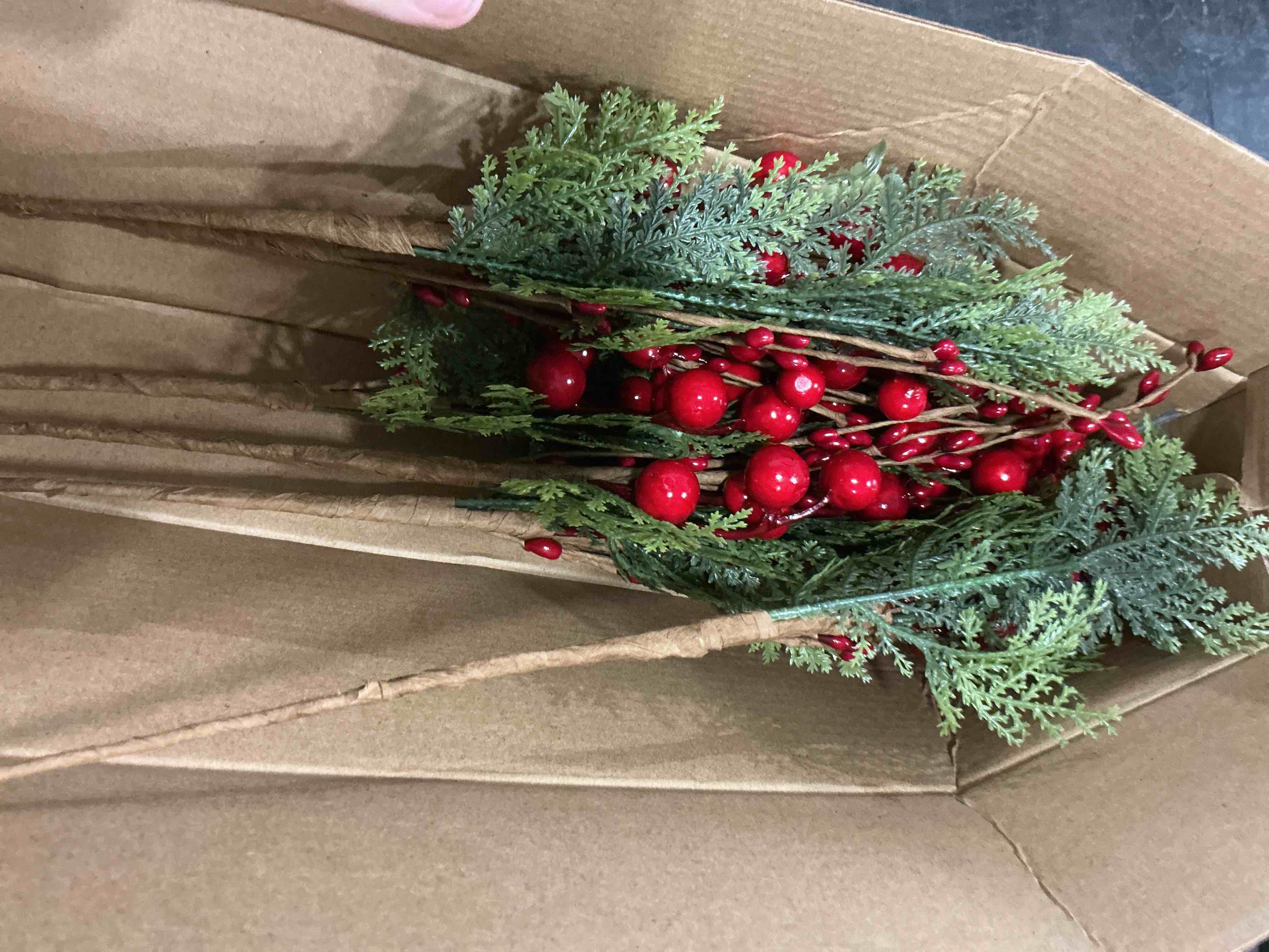 Condition photo showing Good Condition for Christmas Tree Decorations 6 Pack Christmas Floral Picks17 inch Red Berry Picks with Holly Berries for Xmas Winter Holiday Home DIY Ornaments